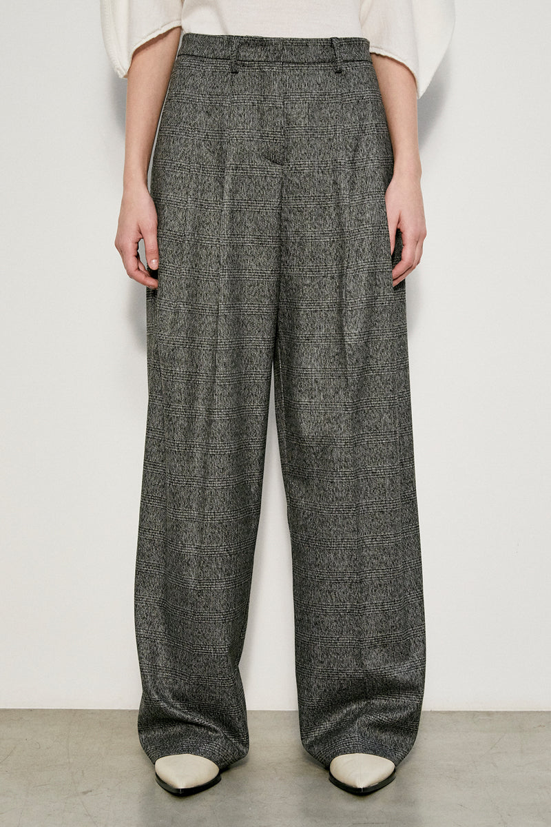 MEIMEIJ GREY CHECK WIDE LEG TROUSERS N03 224