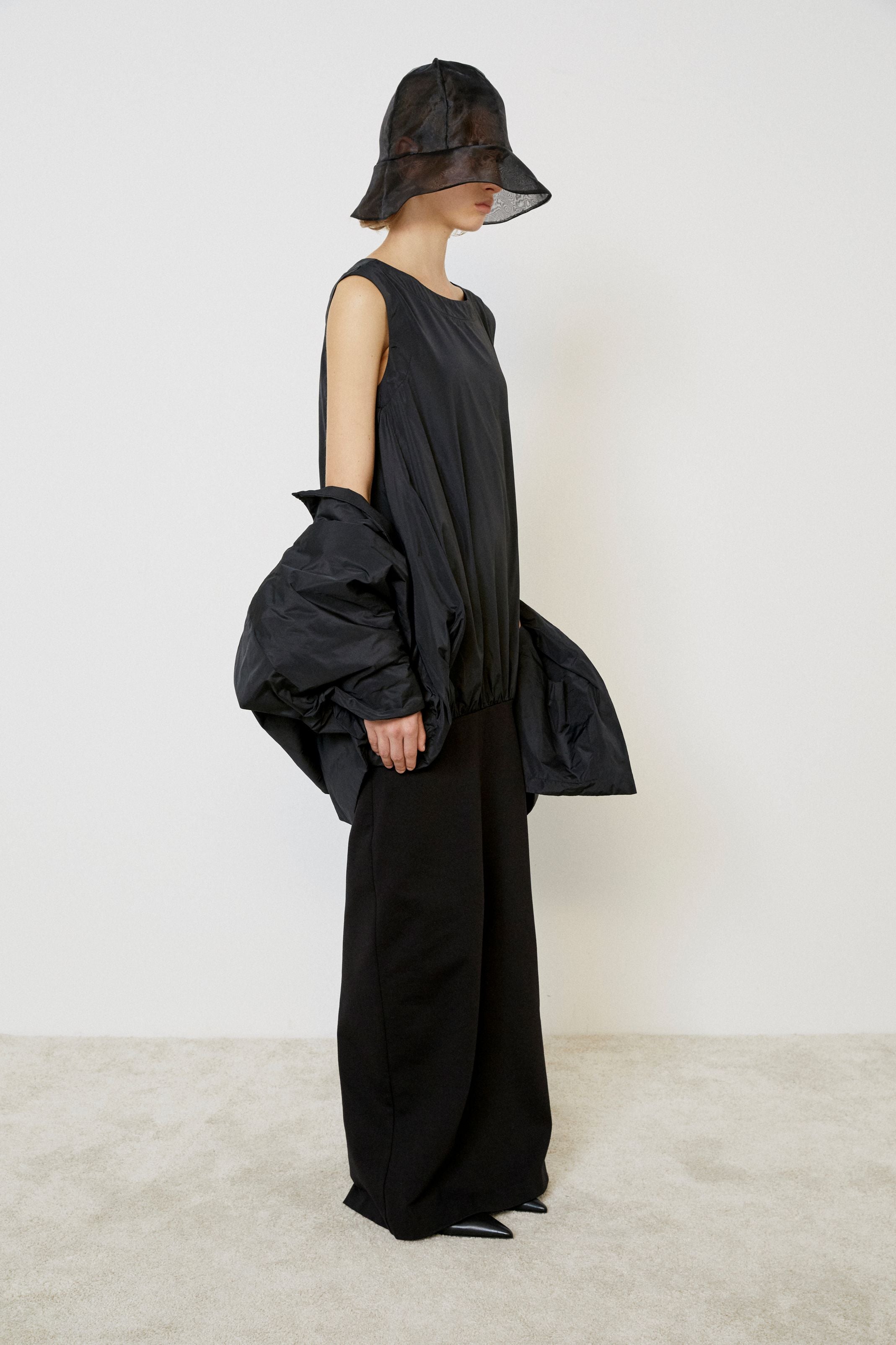 MEIMEIJ BLACK LONG TAFFETA STRAIGHT DRESS M5FA14 225