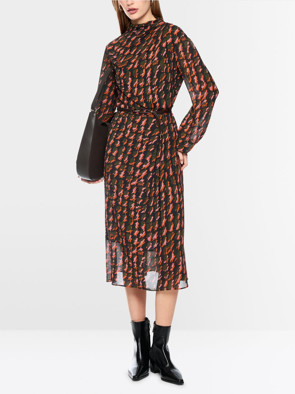bc2118W20 484 marc cain coral cowl neck dress 