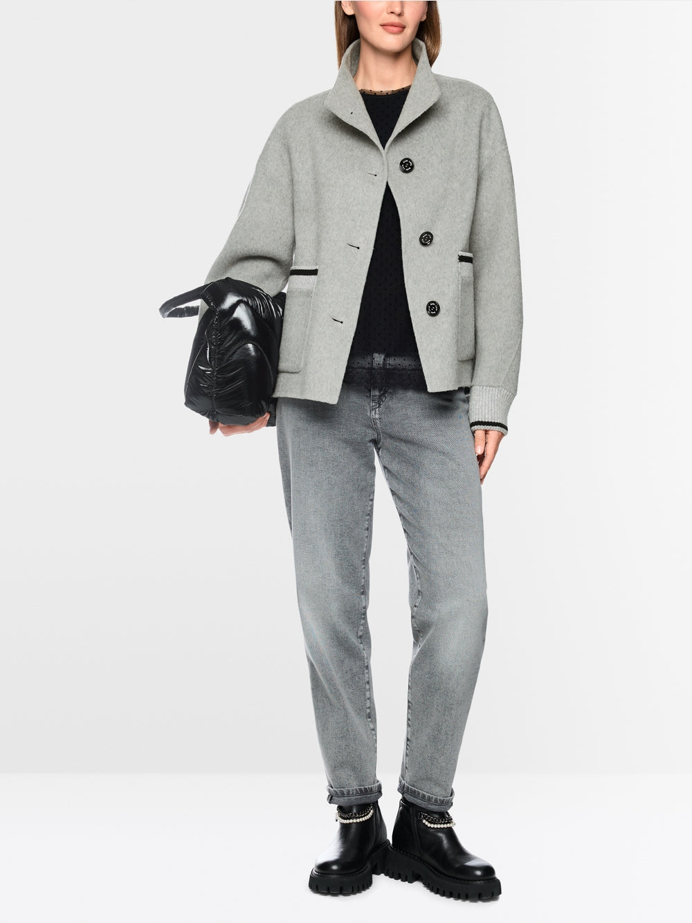 BS1210W28 820 marc cain grey wool jacket boxy cuff sleeve