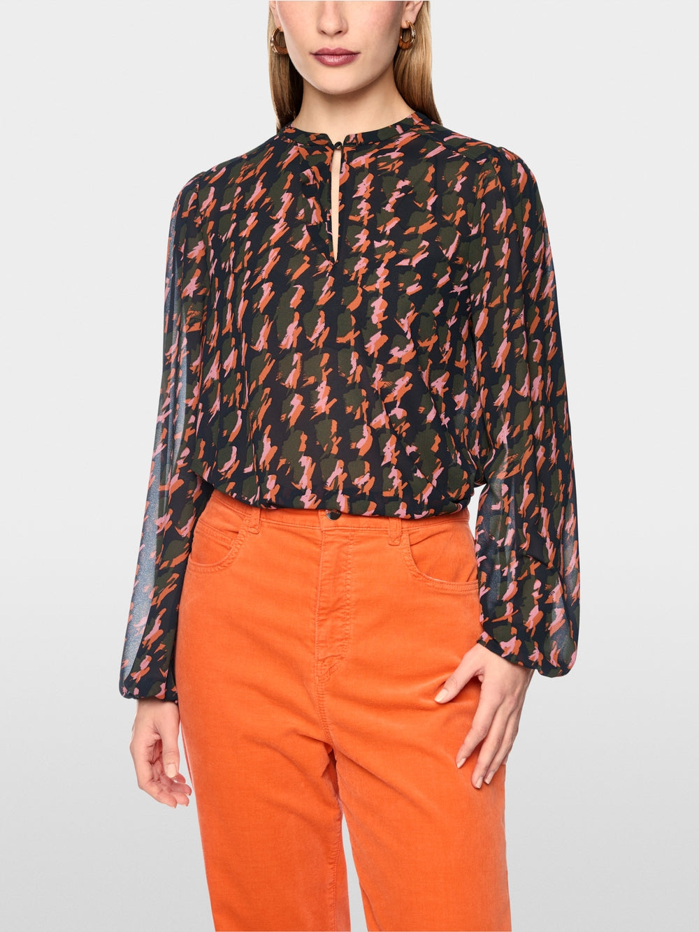 marc cain orange print blouse  bc5136W20 484 