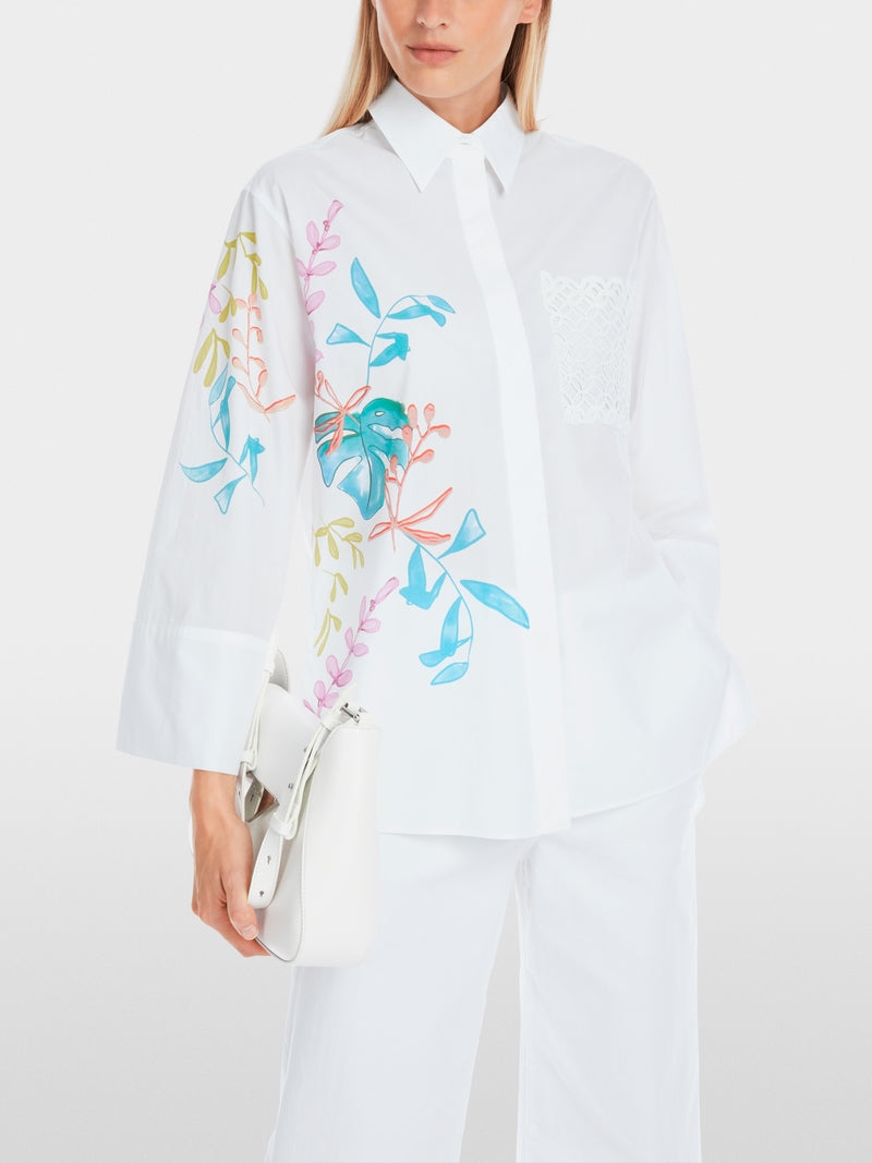 MARCCAIN WHITE SEA PLANT PRINT OVERSIZED SHIRT YC5134 W94 MACBEES