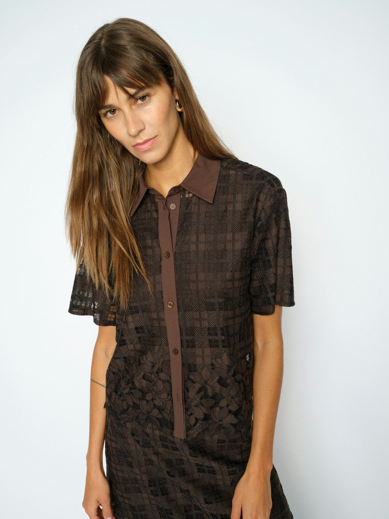 MOS MOSH MMLia Checko SS Lace Shirt brown 182490 226