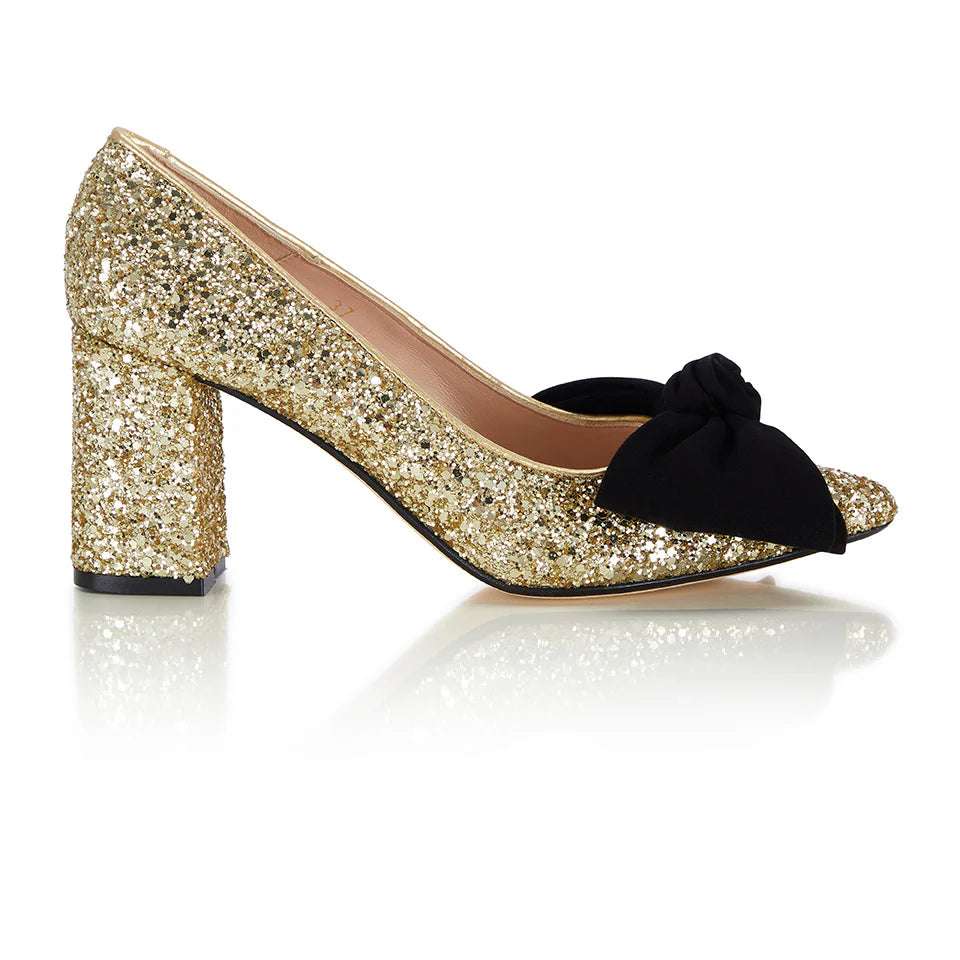 NICKI HOYNE GOLD GLITTER PUMPS 223