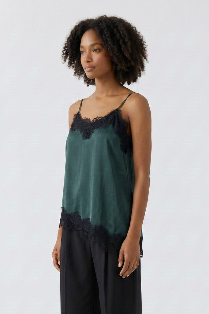 OUI GREEN SATIN TOP 100004 226