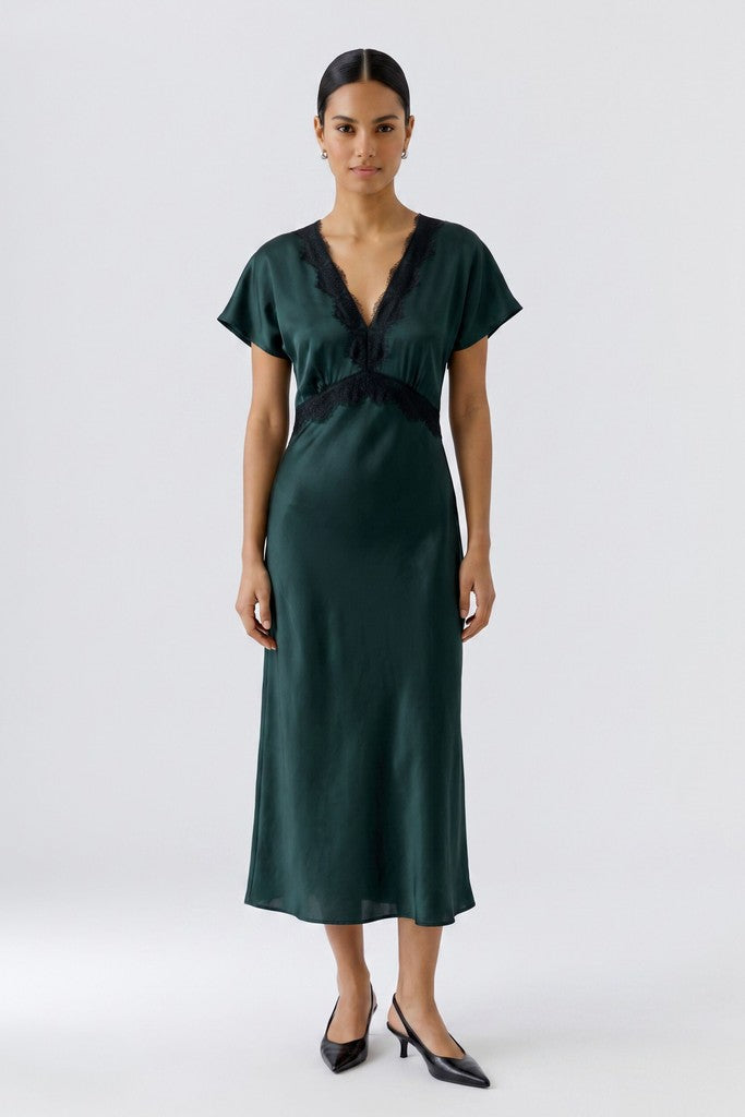 OUI GREEN SATIN DRESS 100035 226