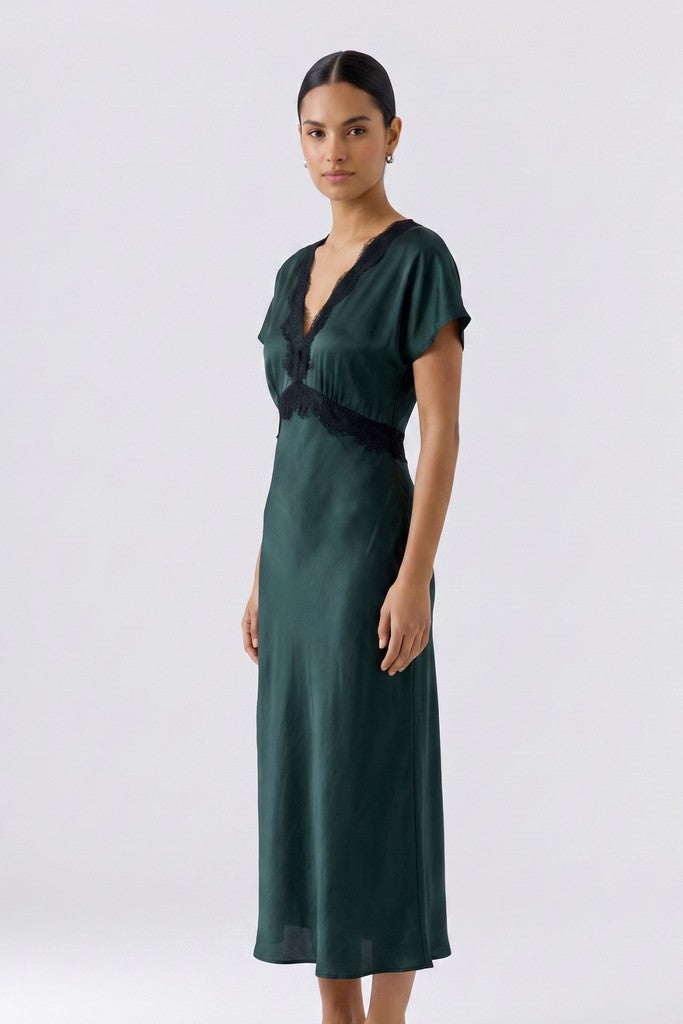 OUI GREEN SATIN DRESS 100035 226