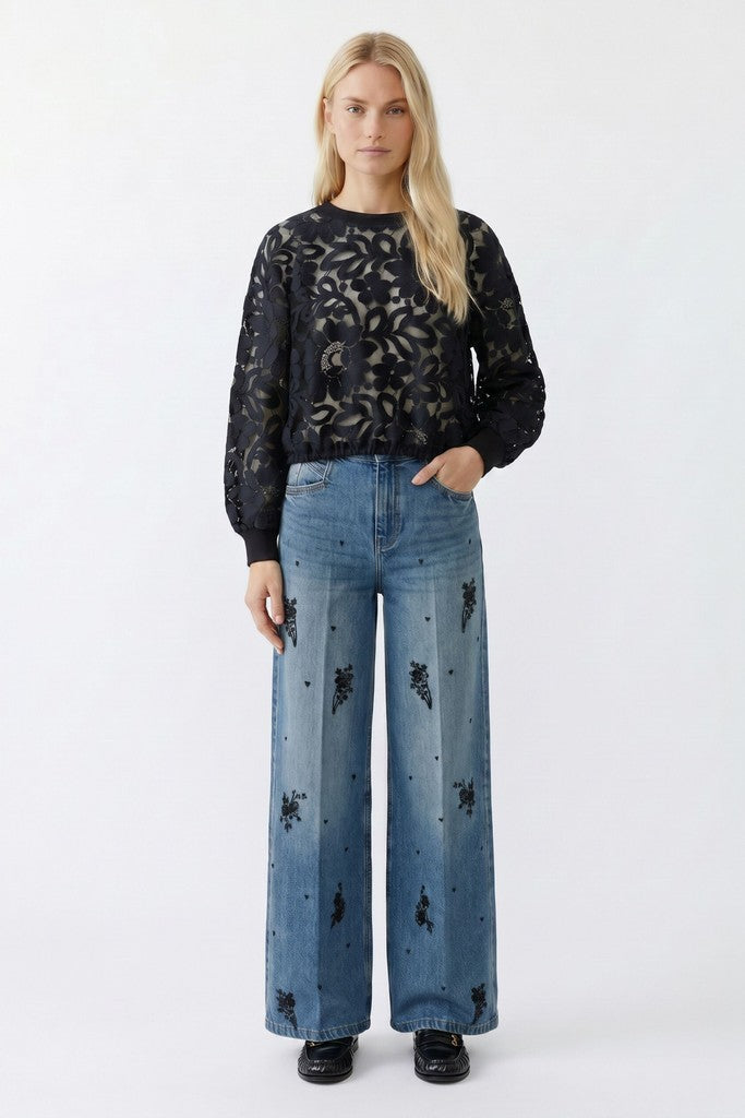 OUI BLACK LACE SWEATSHIRT 99922 226