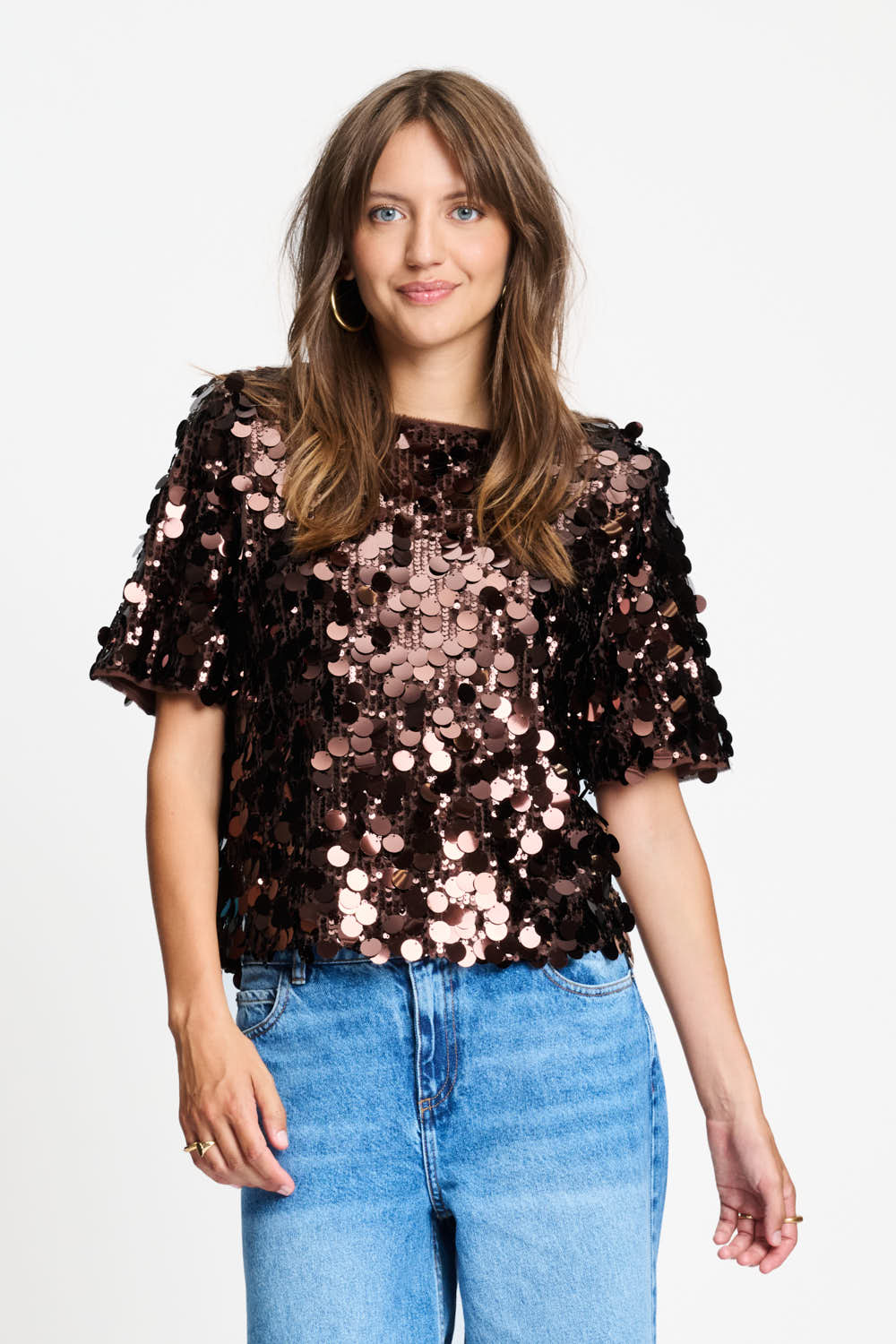  9781 pom brown sequin top