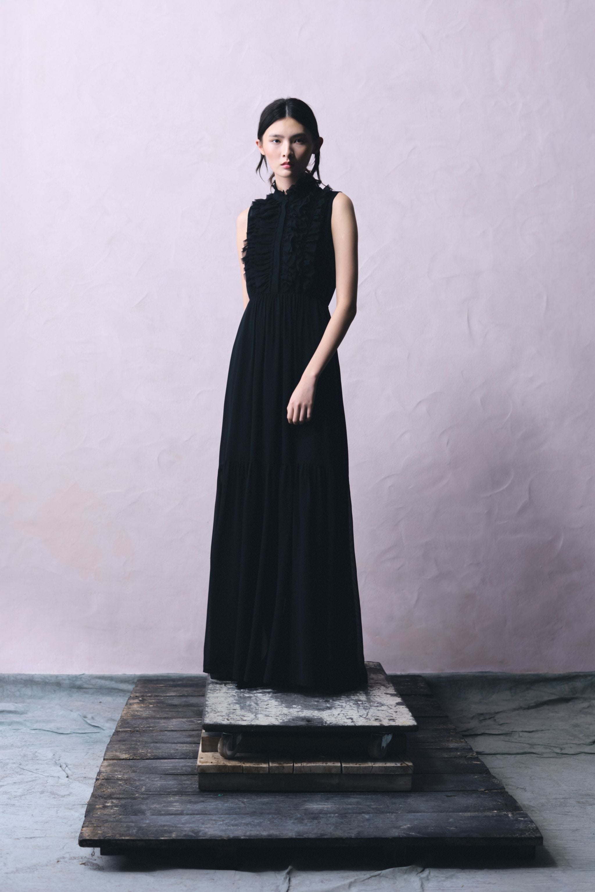 PSOPHIA BLACK LONG TAFFETA DRESS 205DRS2907 226