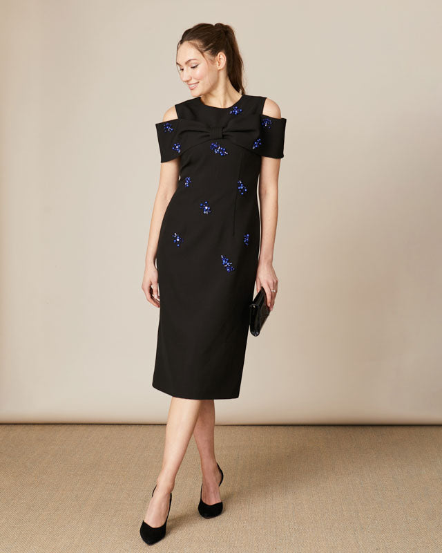 FEE G  PHOEBE - BOW SHOULDER BEADED DRESS 852B/106  BLACK 225