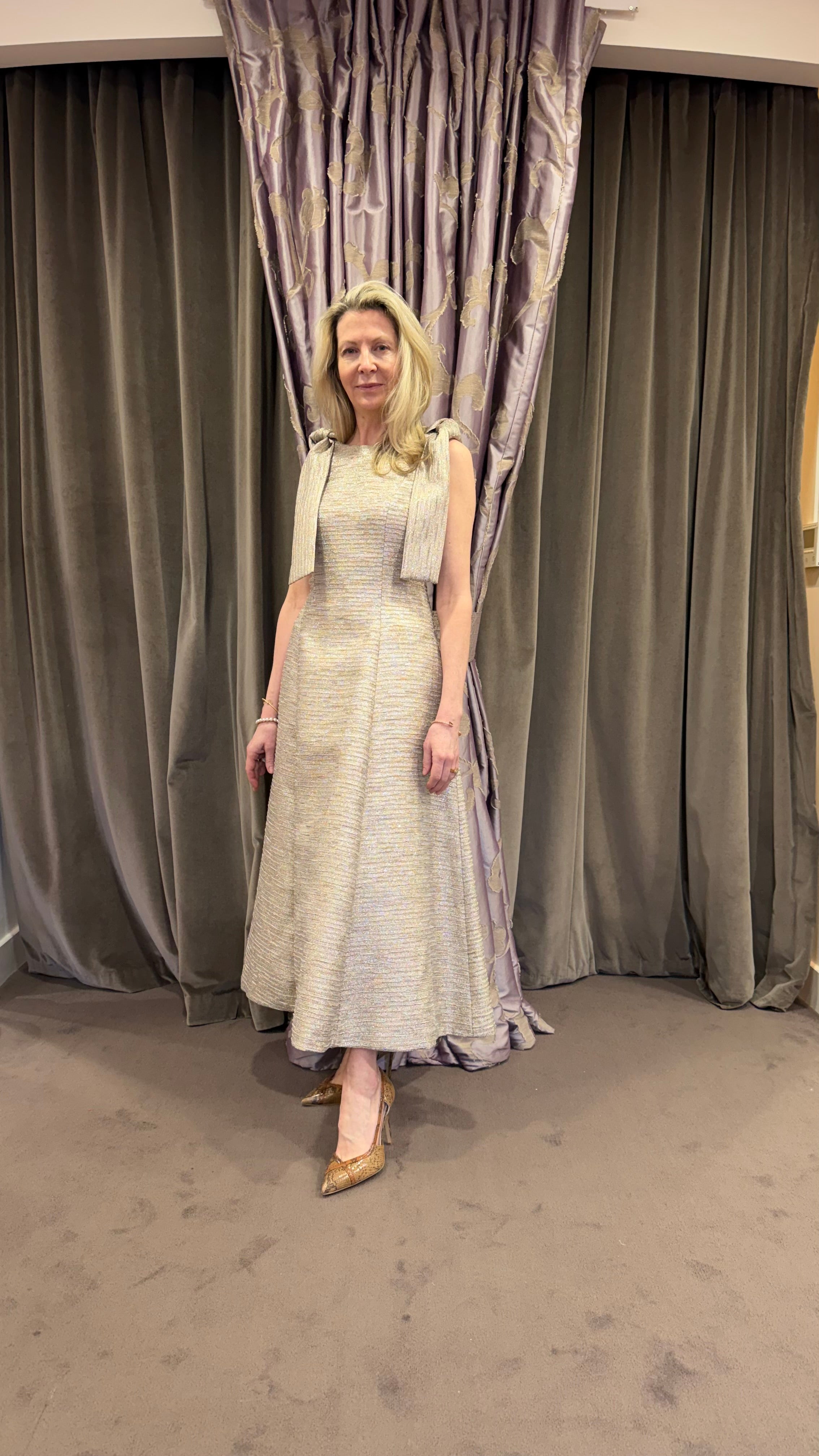 FELY CAMPO GOLD TWEED EFFECT DRESS 25035 225