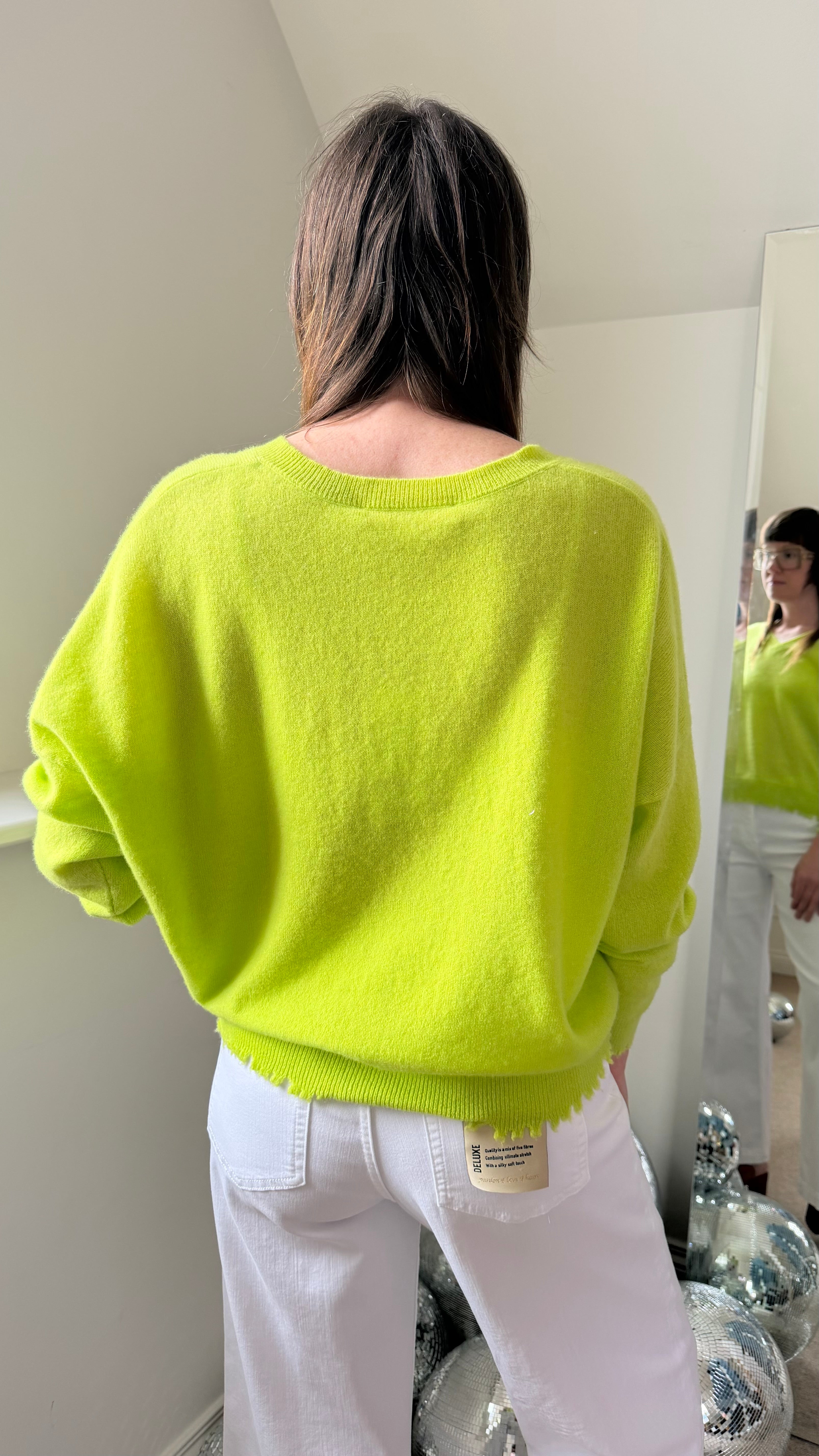 ABSOLUTE LIME V NECK FREYED TRIM KNIT MIGUELA 126