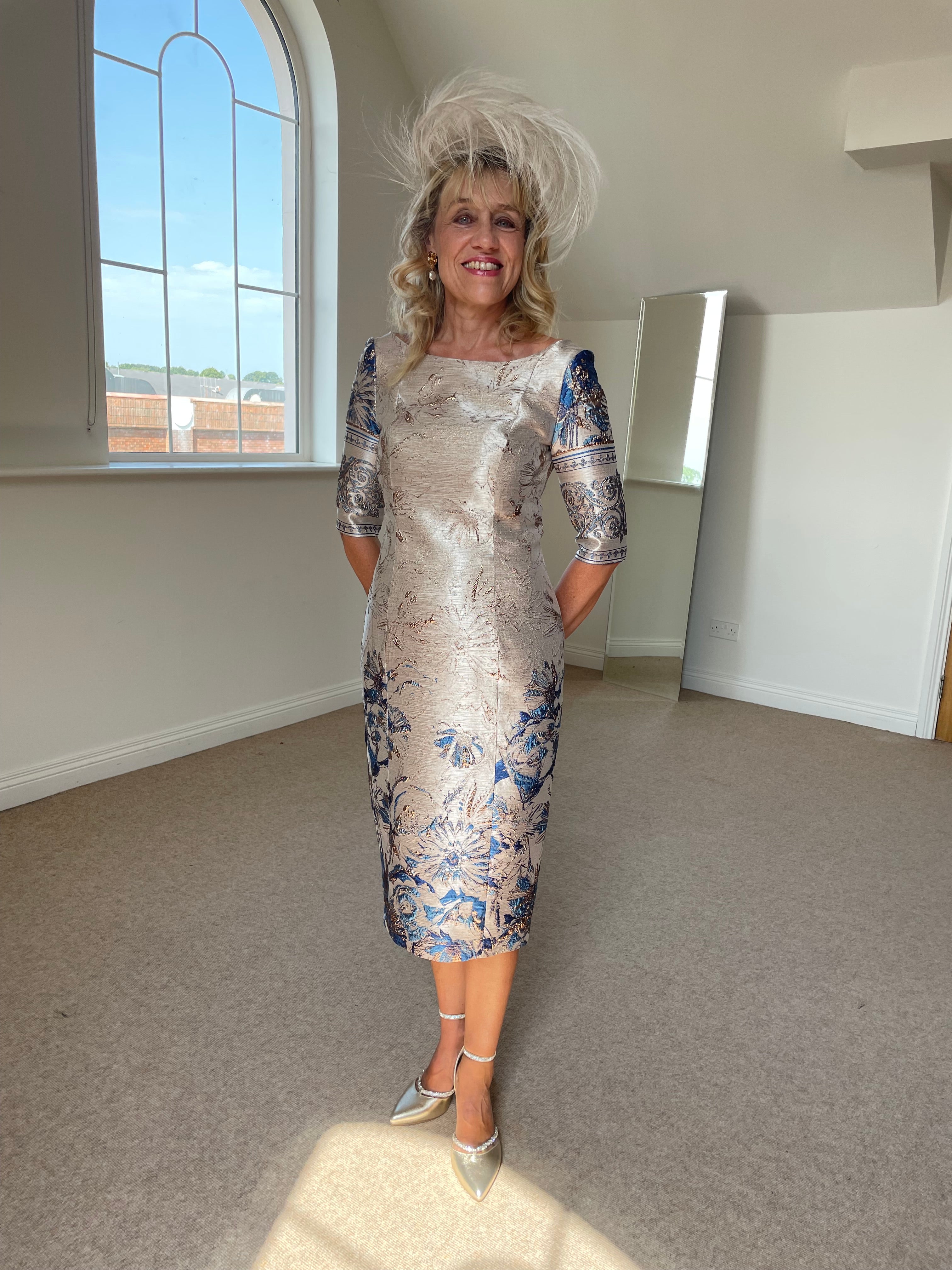 FELY CAMPO GOLDEN BLUE BROCADE DRESS 19108 225