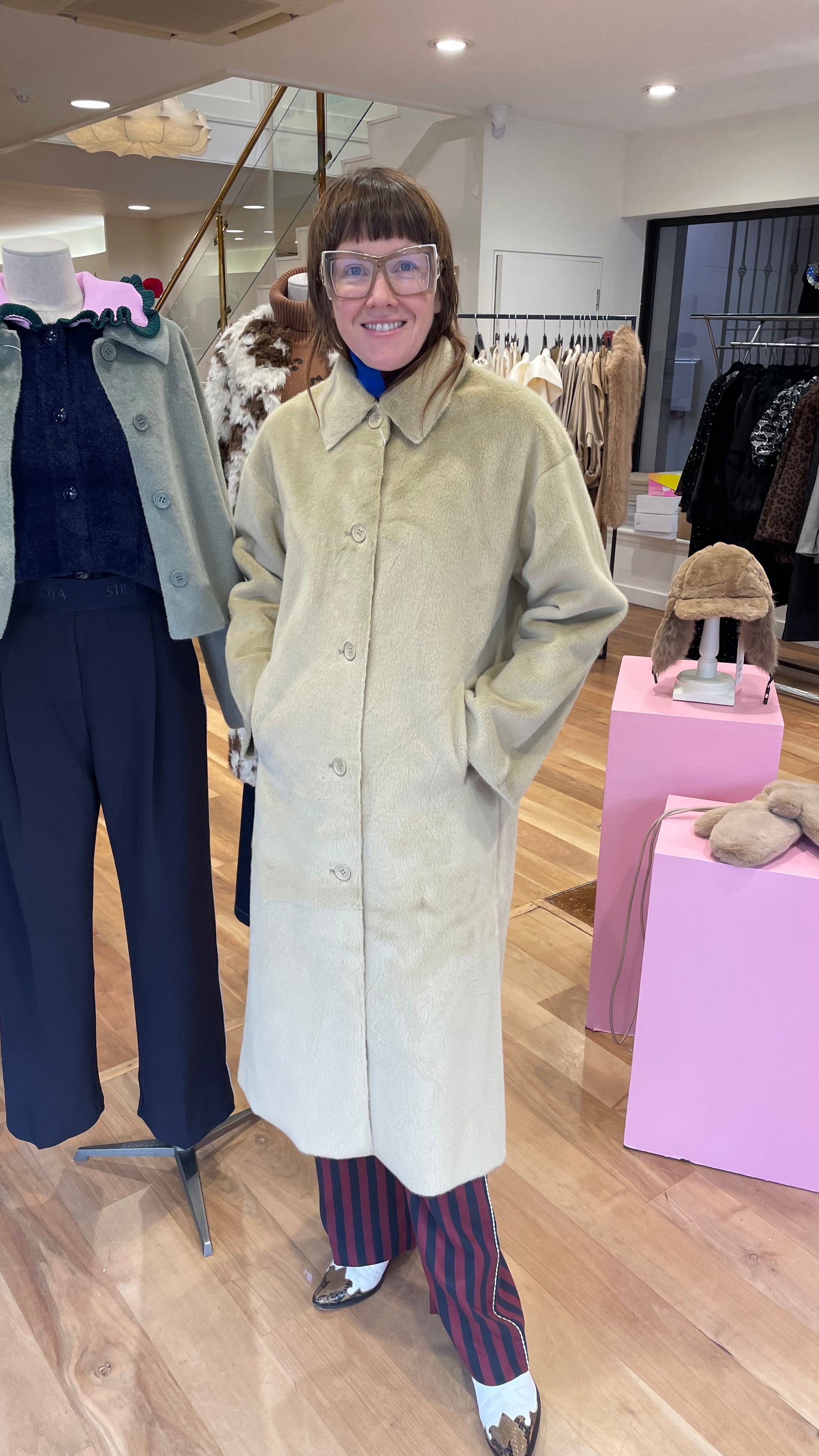 MOLLIOLLI LUNGO HONEY FAUX FUR COAT 225