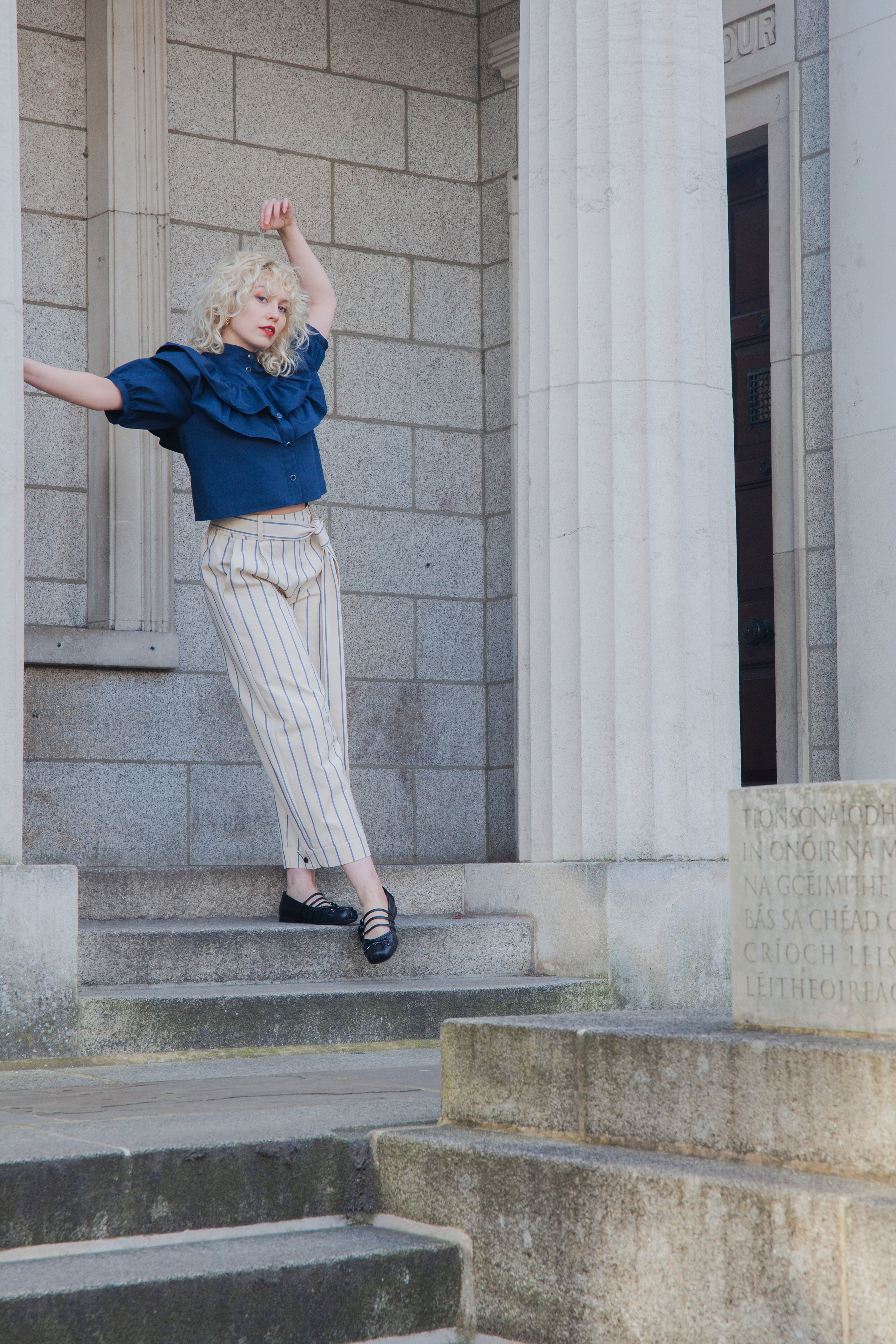 AOIFE LIFESTYLE - BARREL PANT CREAM STRIPE STONE -BPC 126