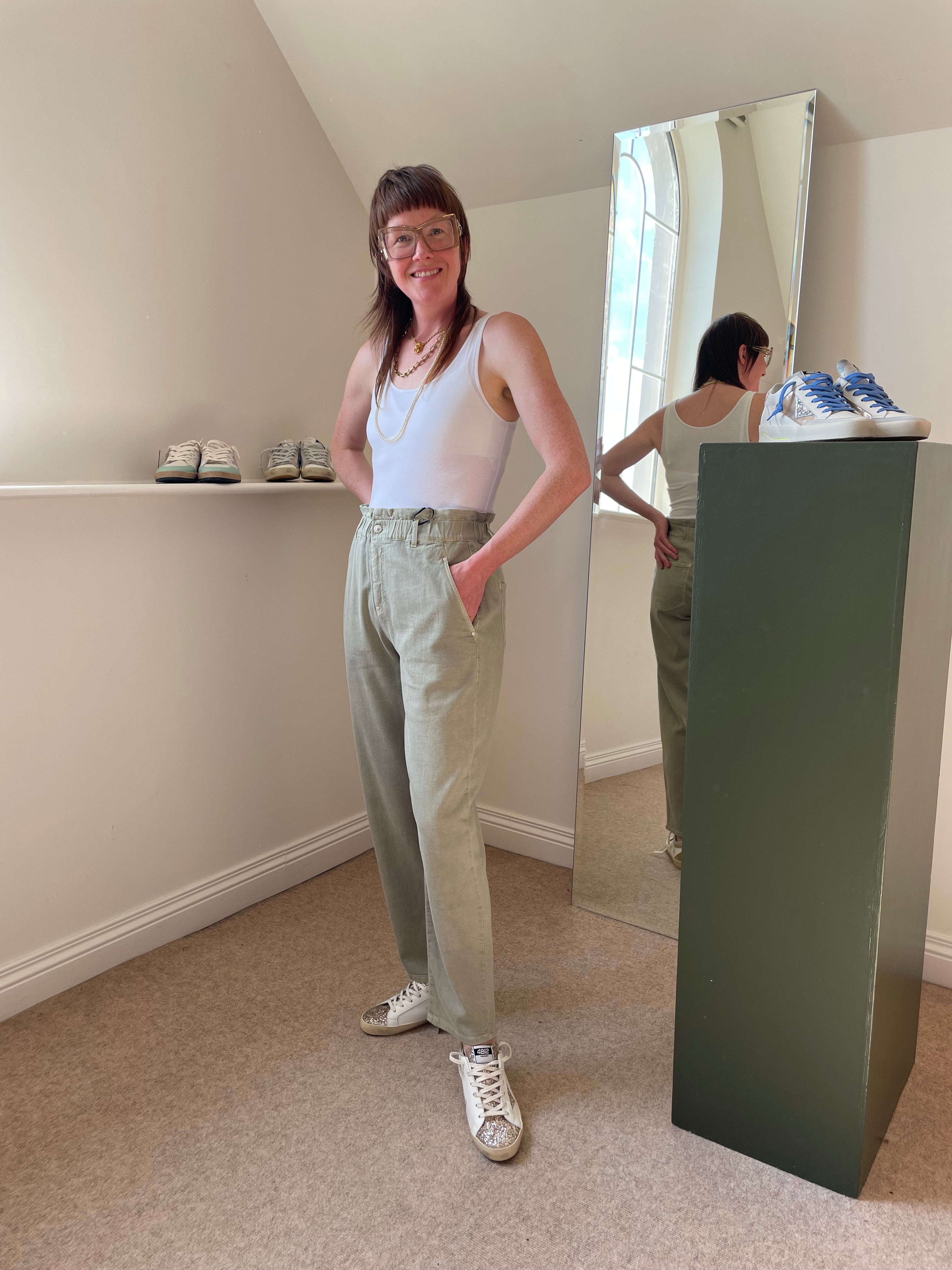 RAFFAELLO ROSSI RIANA KHAKI HIGH WAIST ELASTIC TROUSERS 205378 6627 125