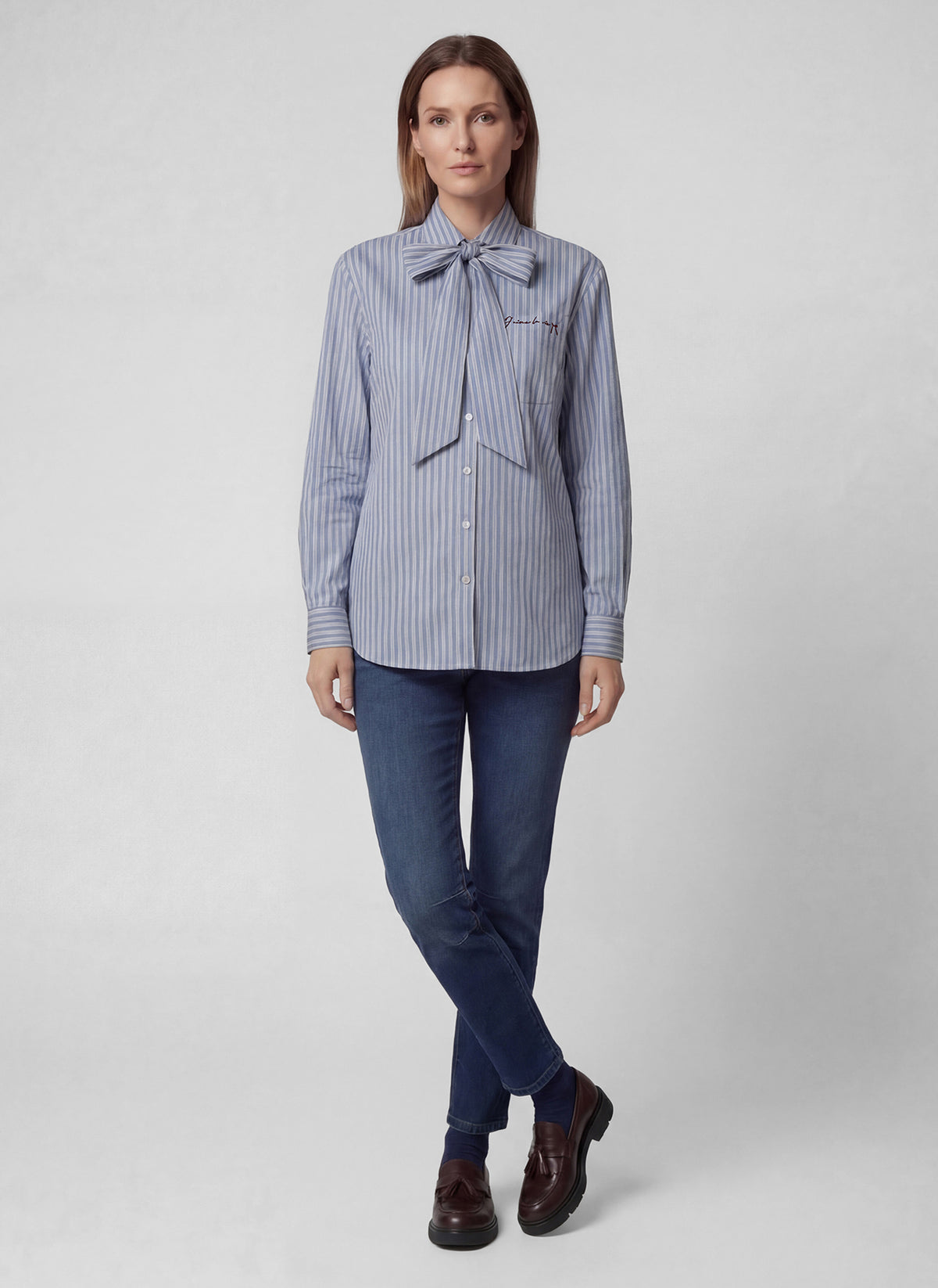 RABE BLUE STRIPE BOW BLOUSE 57-114101 226