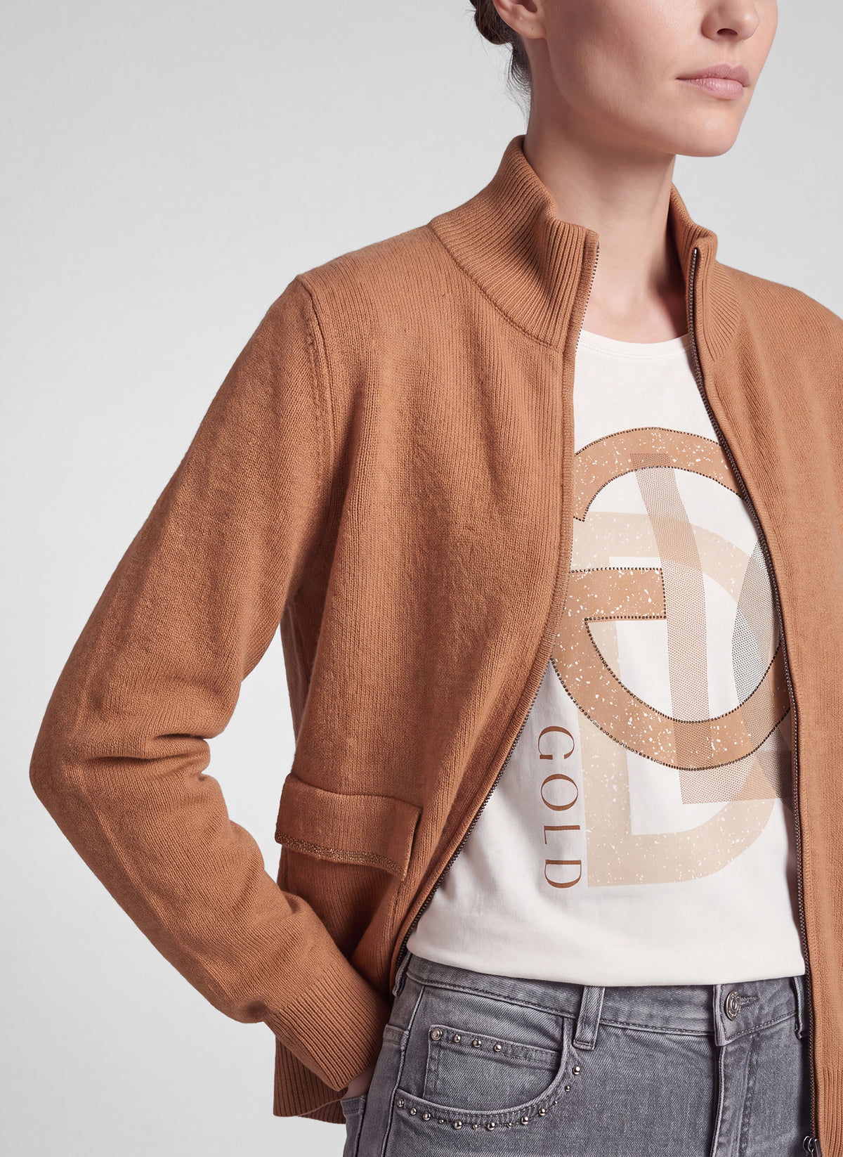 RABE TAN ZIP UP CARDIGAN 57-121532 226