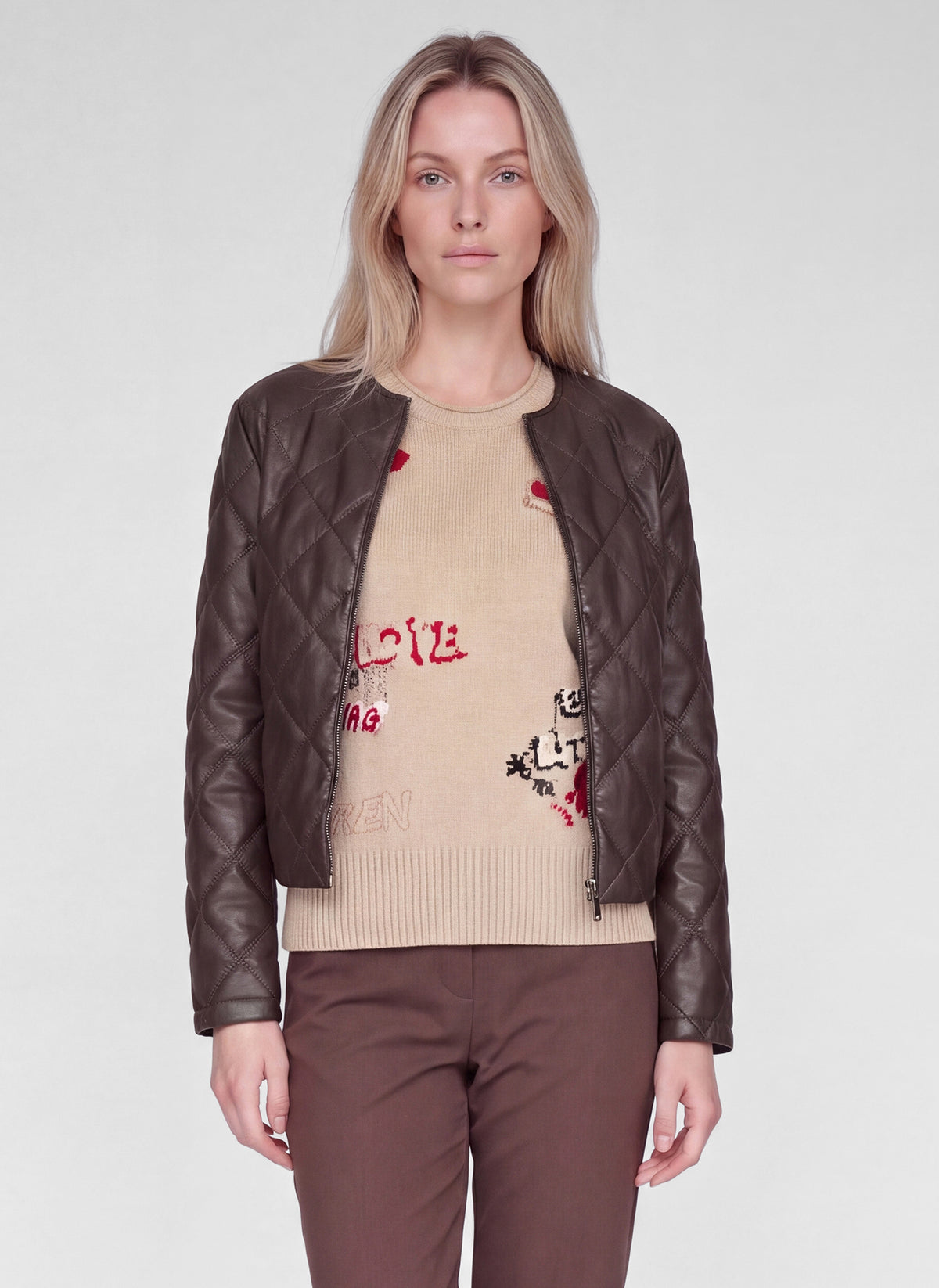 57-122824 rabe brown quilted leather jacket