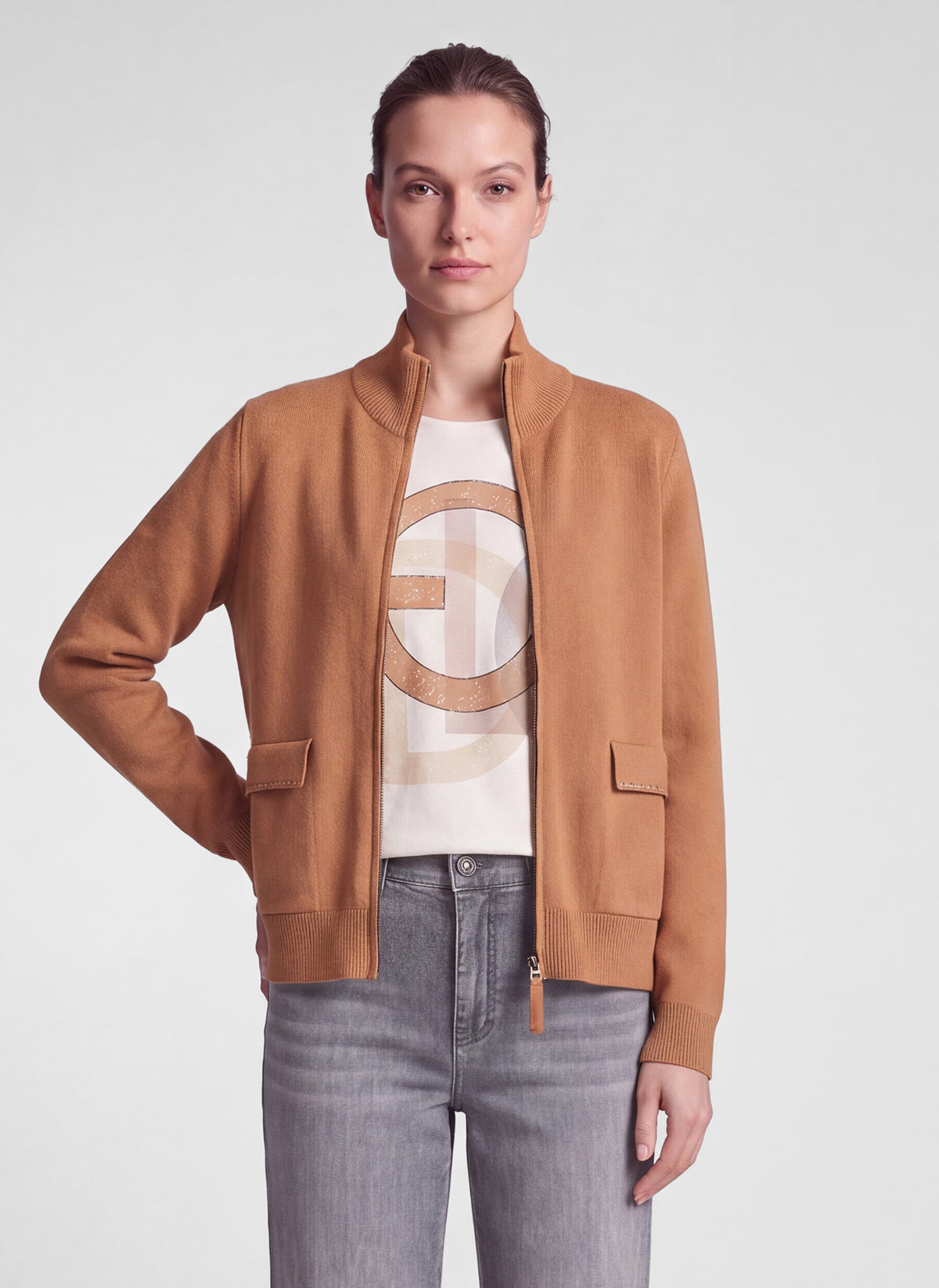 57-121532 rabe tan zip up cardigan