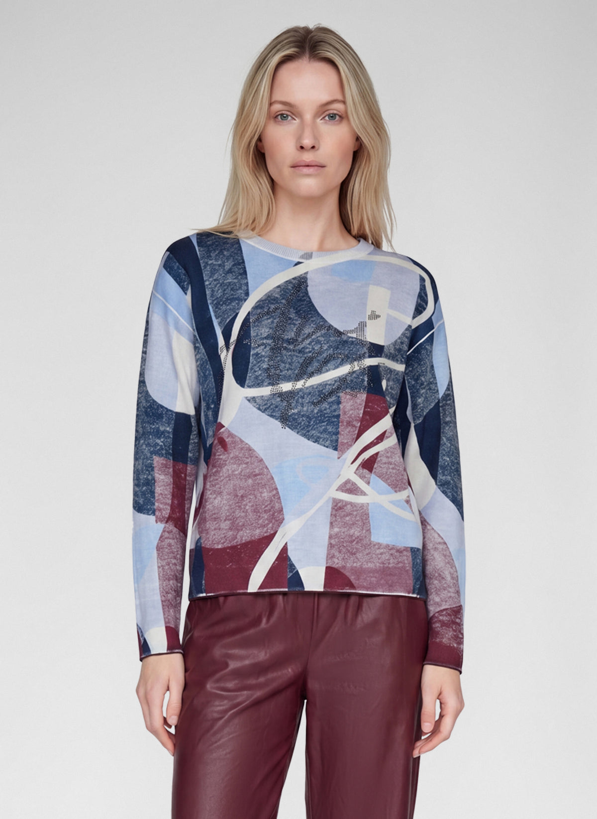 57-114613 rabe wine blue white soft cotton sweater knit