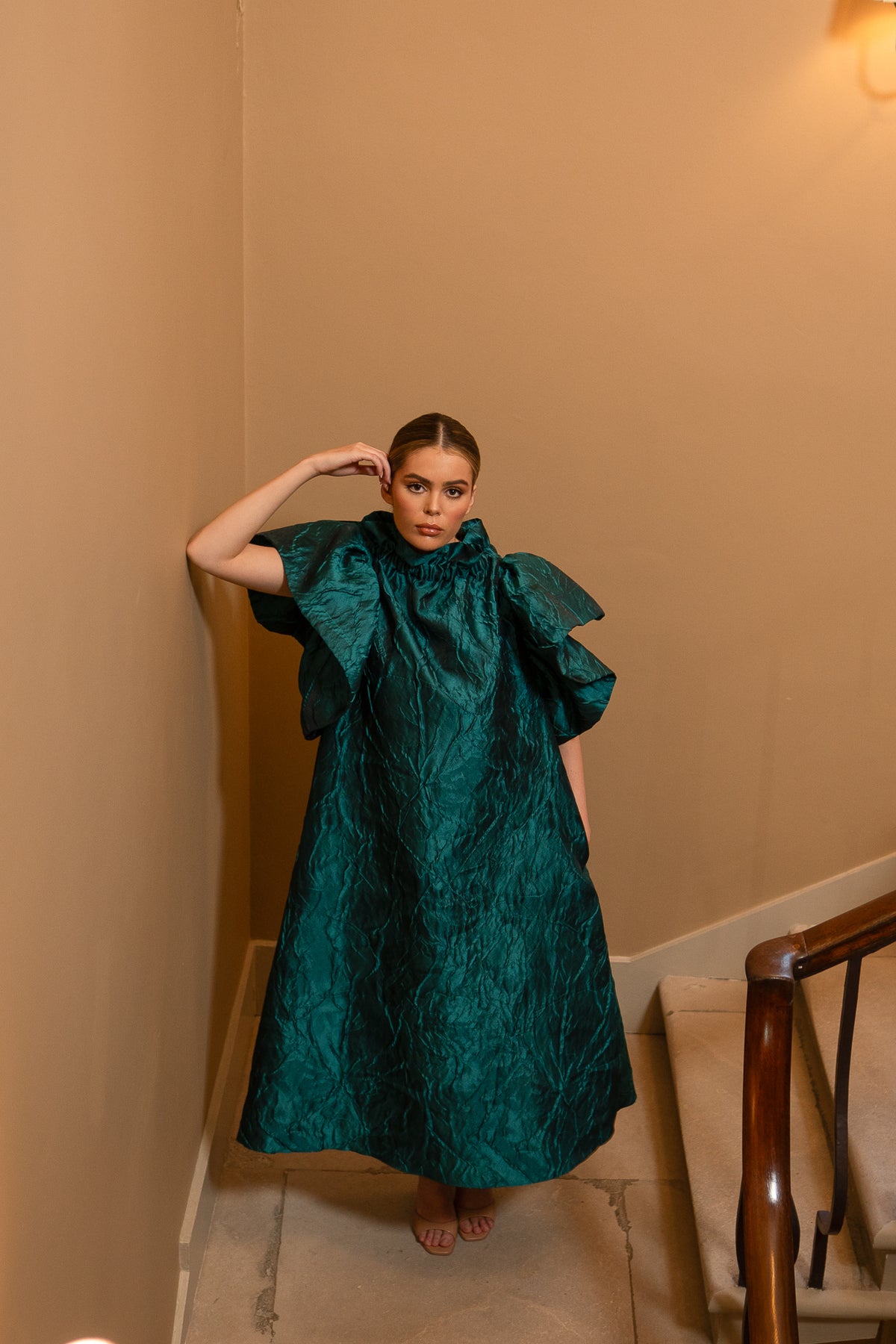 roisin linnane charlotte teal high neck dress wedding guest