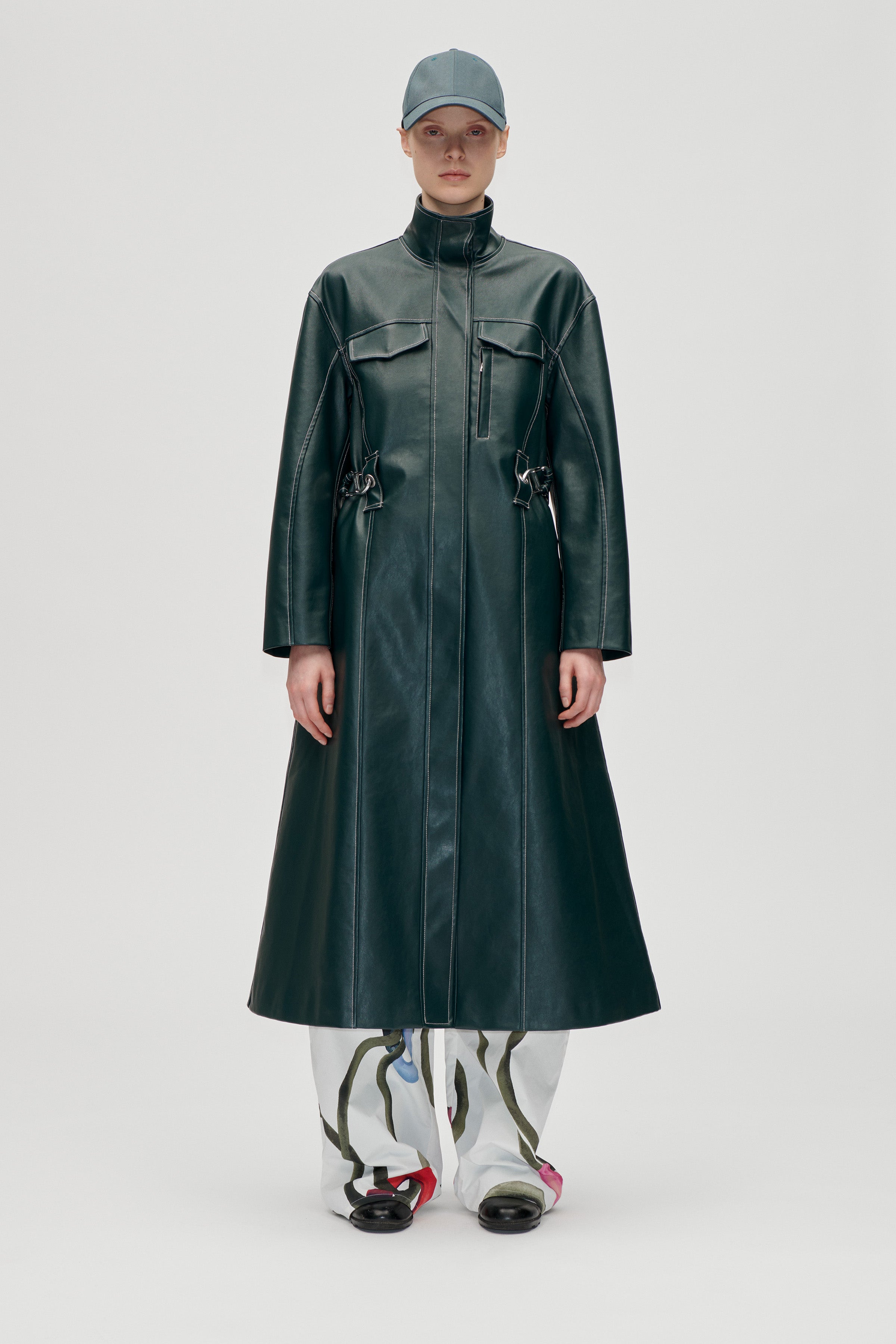 STINE GOYA 2362 HEAVY WEIGHT FAUX LEATHER, DROPPED SHOULDER HIGH COLLAR COAT 225