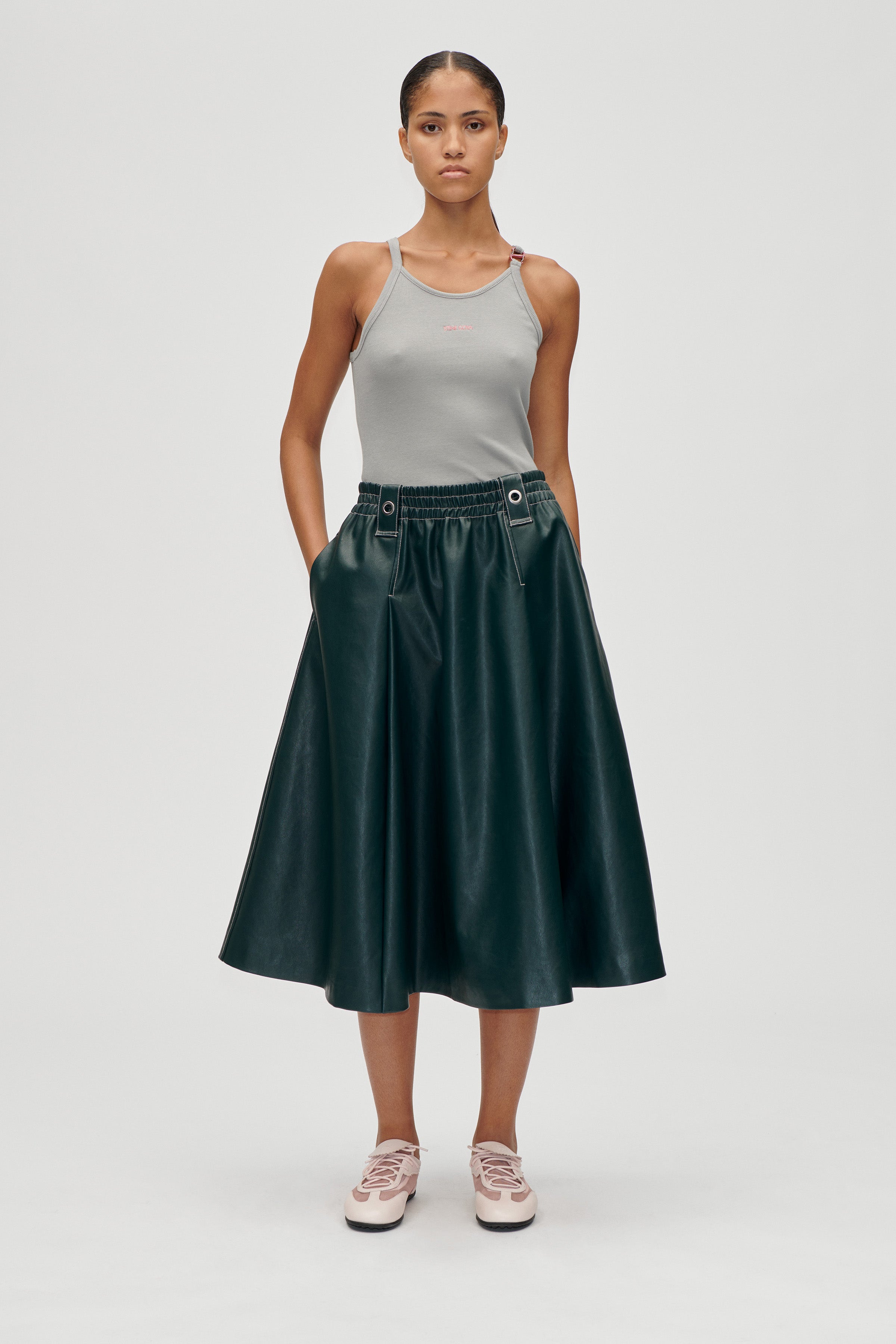 STINE GOYA 2362 HEAVY WEIGHT FAUX LEATHER, GATHERED WAIST MIDI SKIRT 225