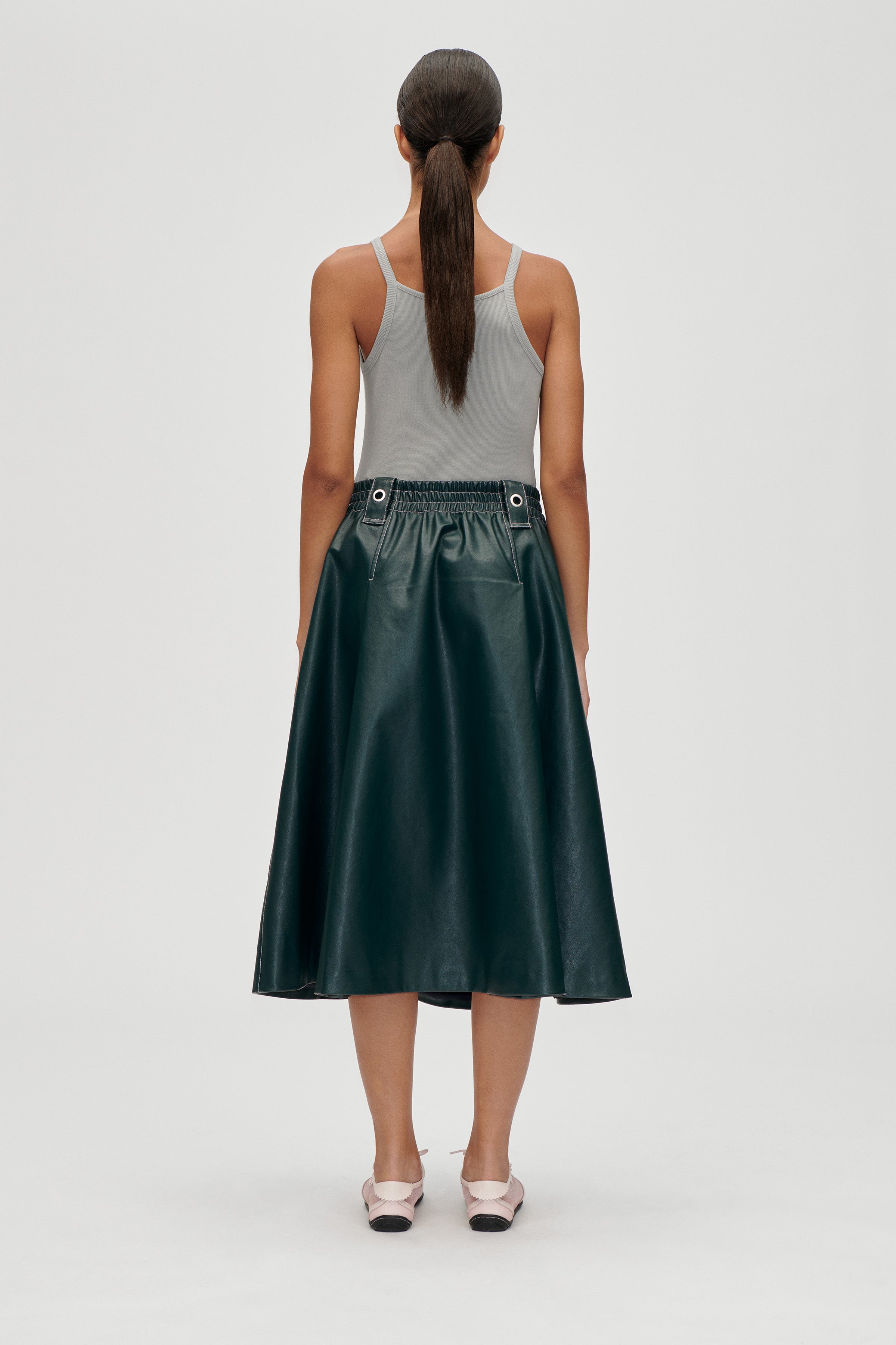 STINE GOYA 2362 HEAVY WEIGHT FAUX LEATHER, GATHERED WAIST MIDI SKIRT 225