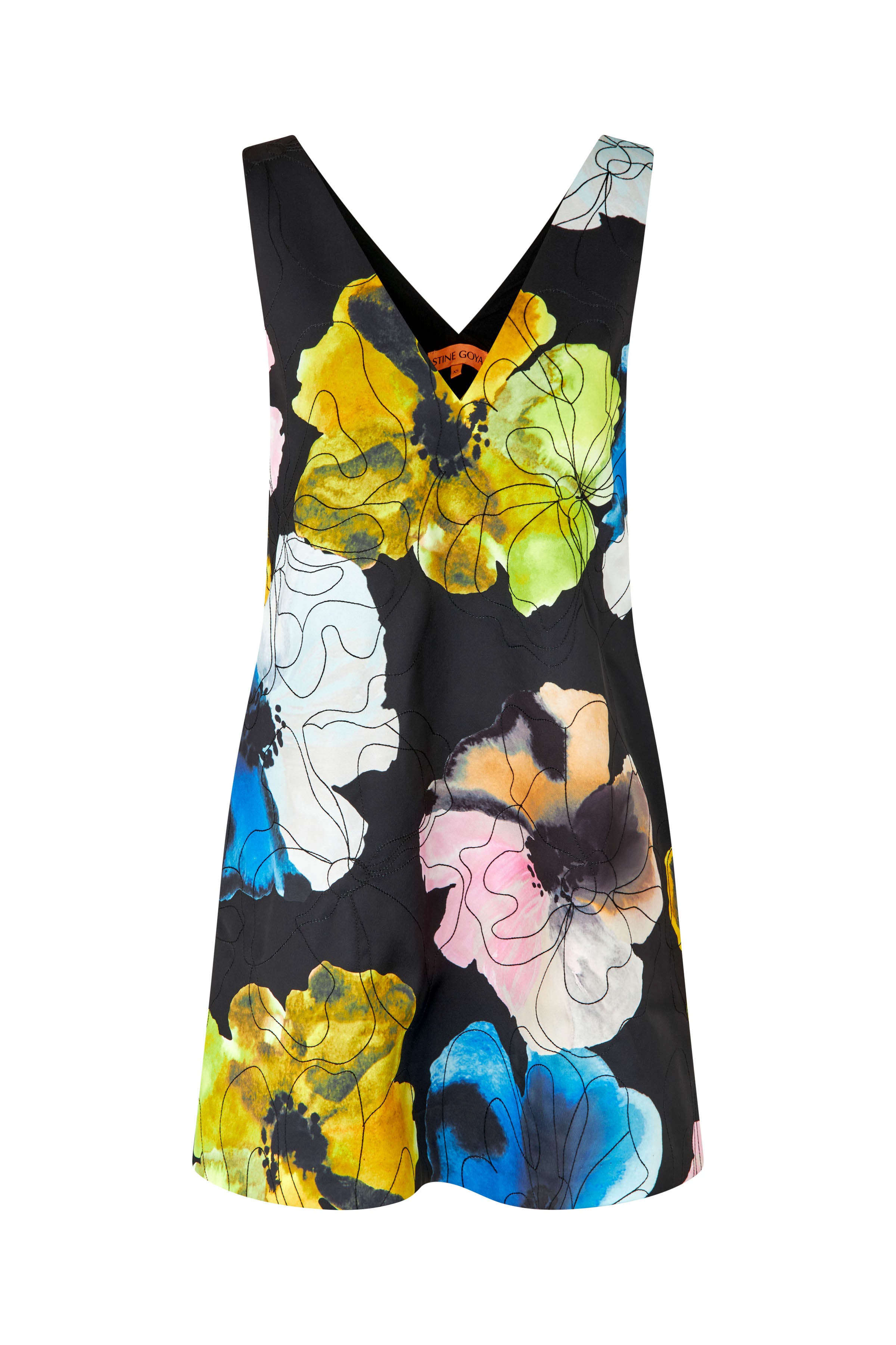 STINE GOYA BLACK V-NECK FLORAL MINI DRESS SG-D0662317 125