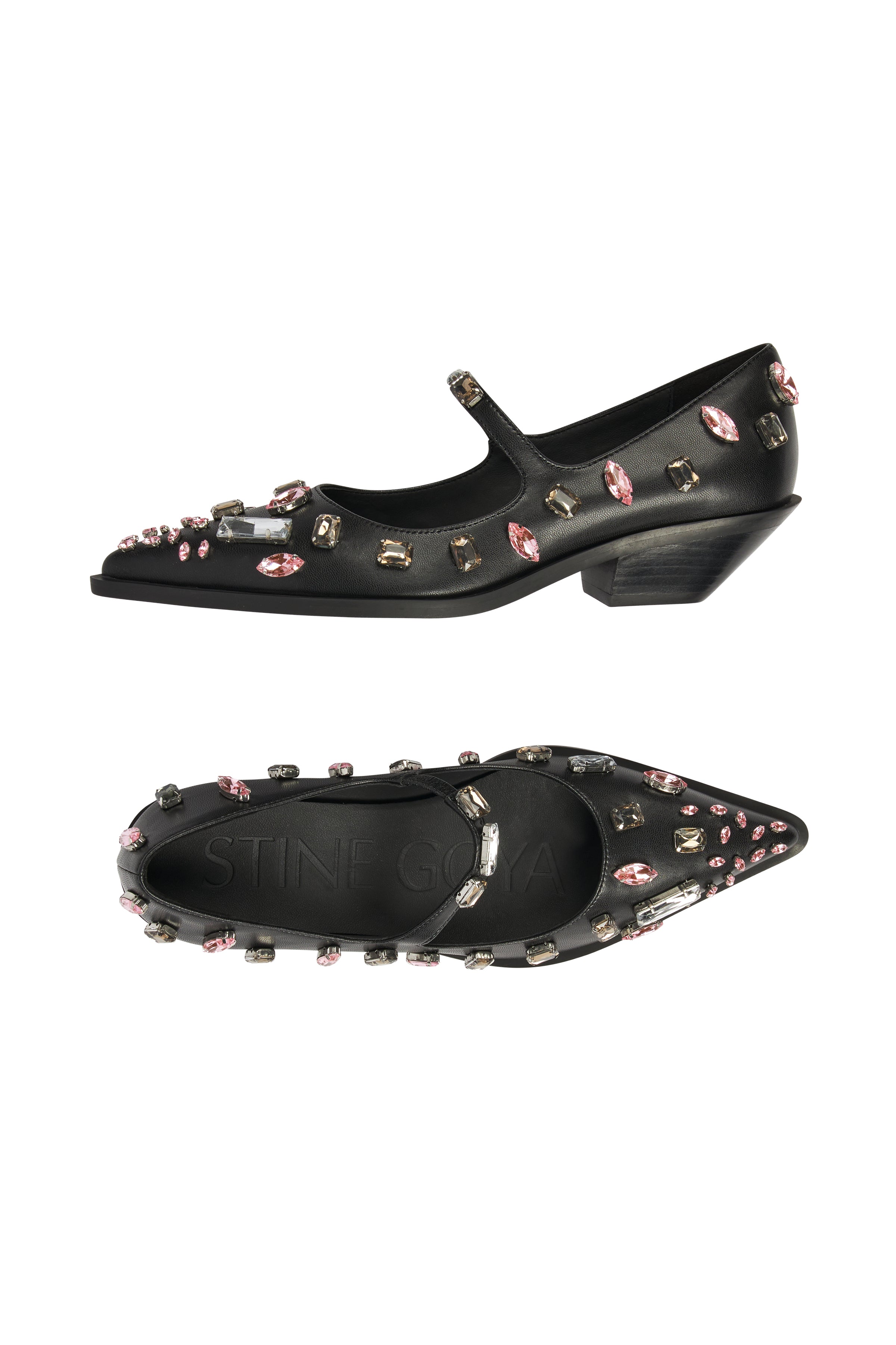 STINE GOYA MARY JANE BLACK EMBELLISHED SHOES SG-F0222331 MACBEES