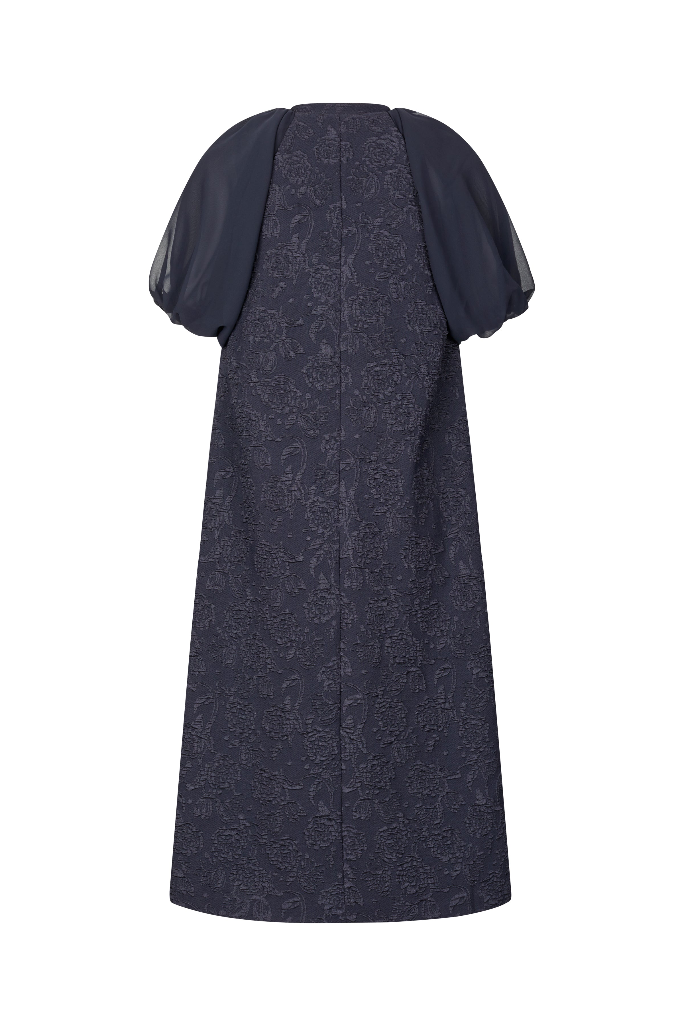 STINE GOYA NAVY STRETCH JACQUARD / SHEER GGT, BALLOON SLEEVE MIDI DRESS SG-PS26-D192-2446 126