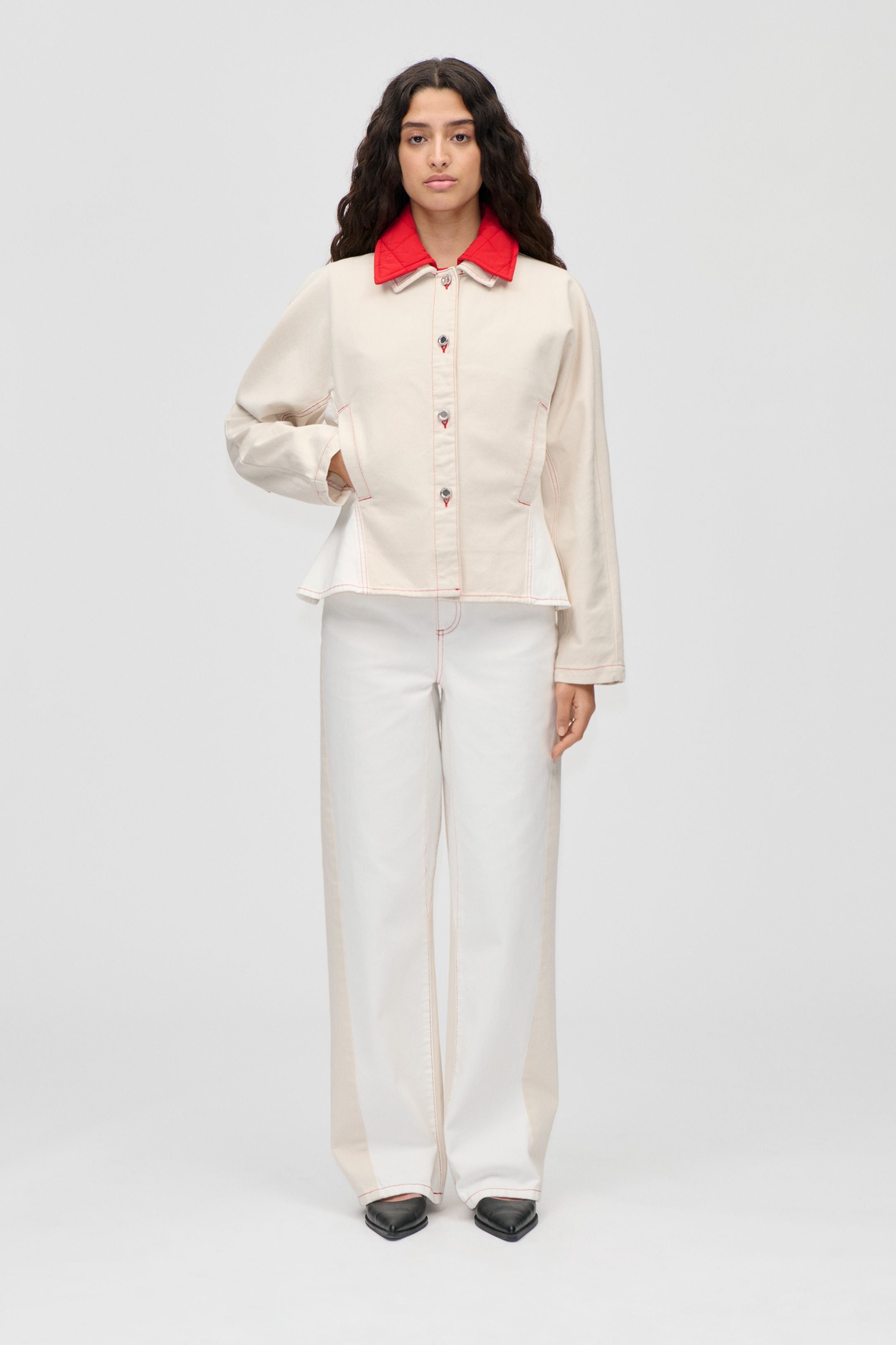 STINE GOYA CREAM DOUBLE RINSE DENIM, TWIST KNEE SEAM DENIM PANTS SG-PS26-P136-2453 126