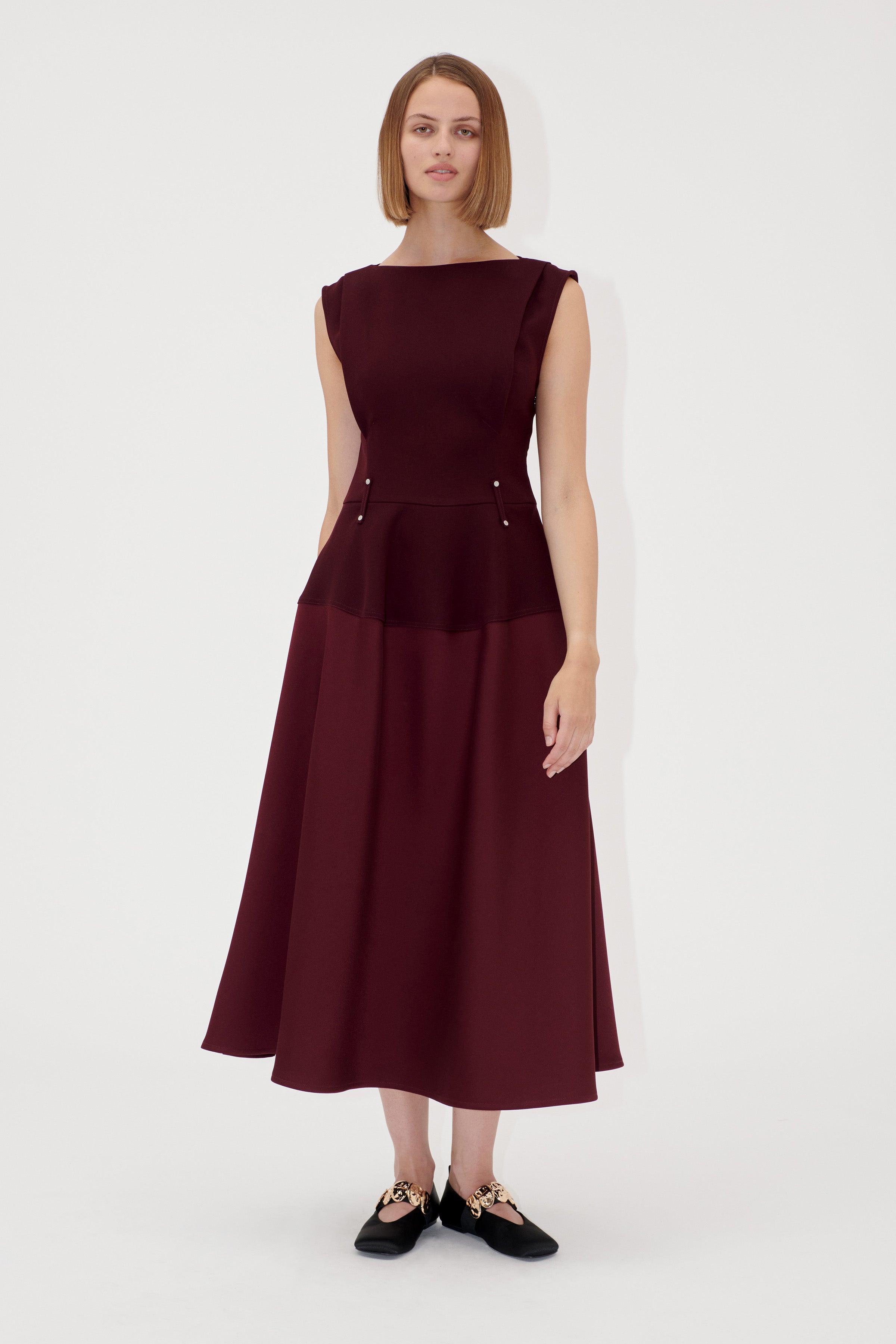 STINE GOYA BURGUNDY SLEEVELESS BOATNECK MIDI DRESS SG-D1092330 125