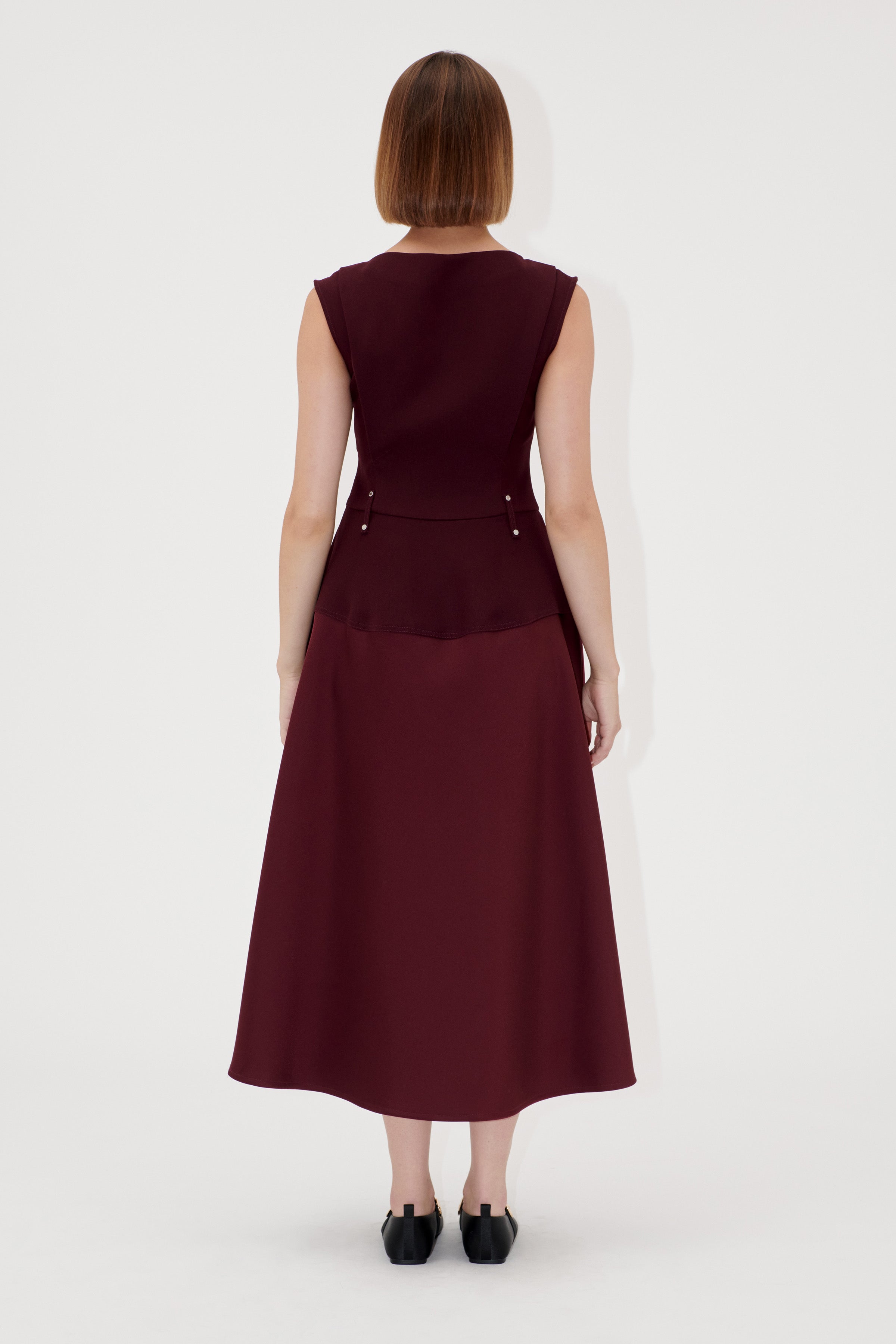 STINE GOYA BURGUNDY SLEEVELESS BOATNECK MIDI DRESS SG-D1092330 125