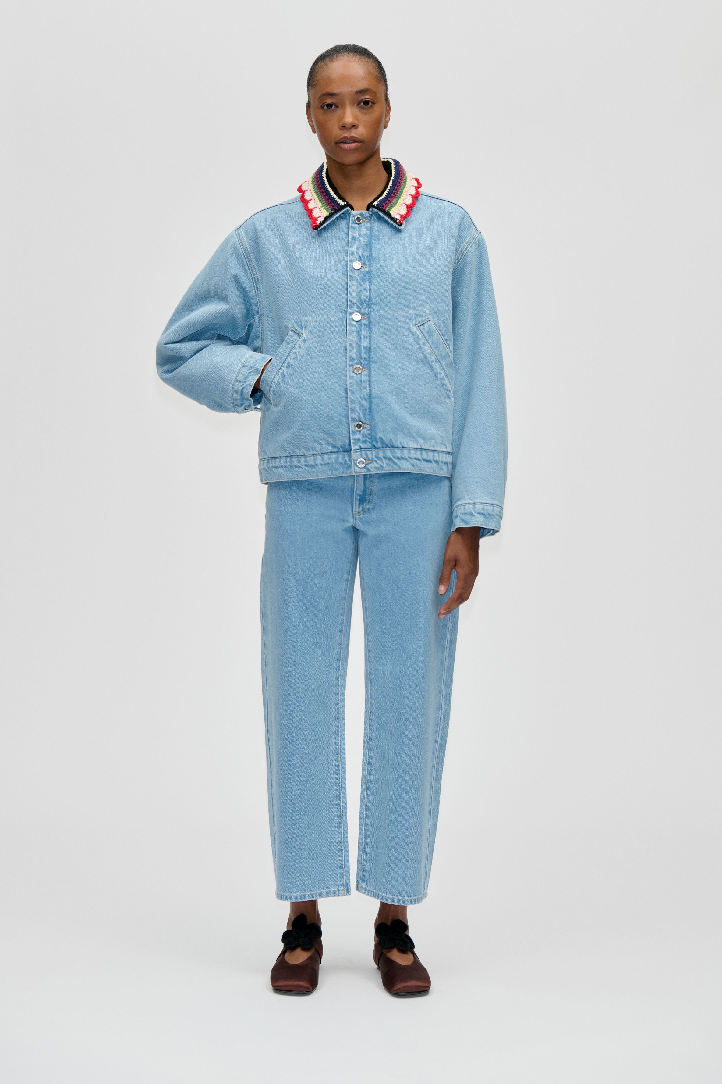 STINE GOYA Double Rinse Denim, Collared Cropped Bomber SG-SS26-O013-24