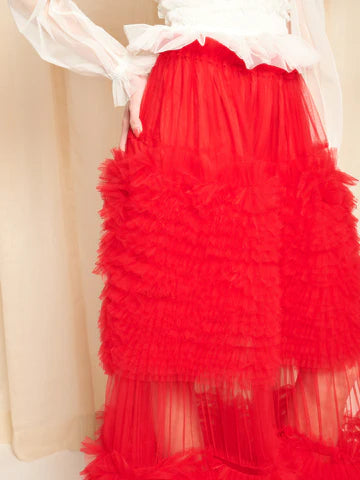 SISTER JANE RED PIGMENT TULLE RUFFLE MAXI SKIRT SKD112RED 226