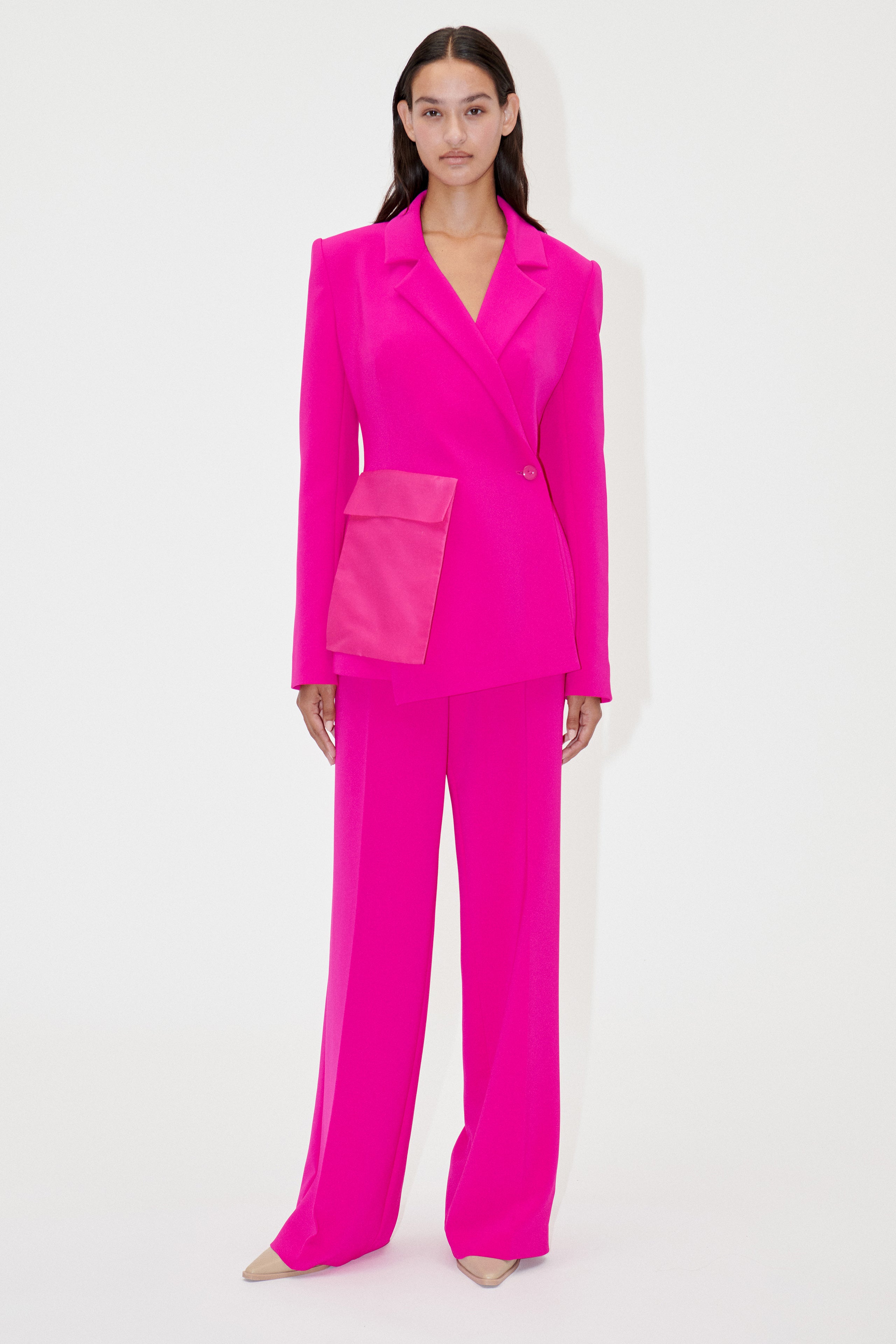 I tried on Dunnes Stores' new pink satin trouser suit with prices