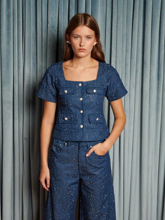 SISTER JANE DAZE EMBELLISHED DENIM TOP 225