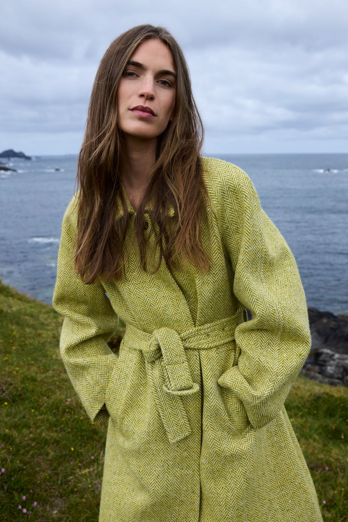 triona green coat cadhla outerwear belted tweed 