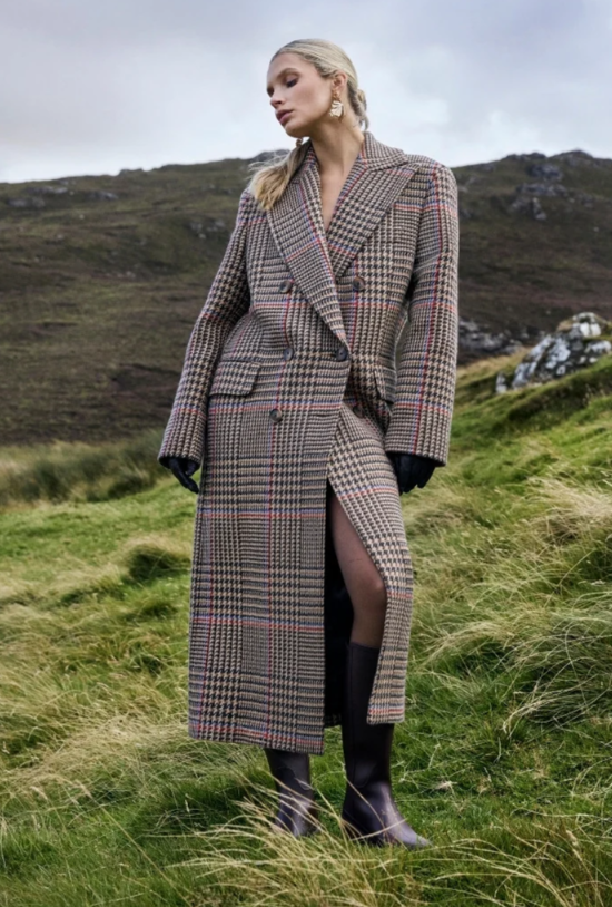 triona multi niamh doublebreasted red blue brown check plaid outerwear statement coat
