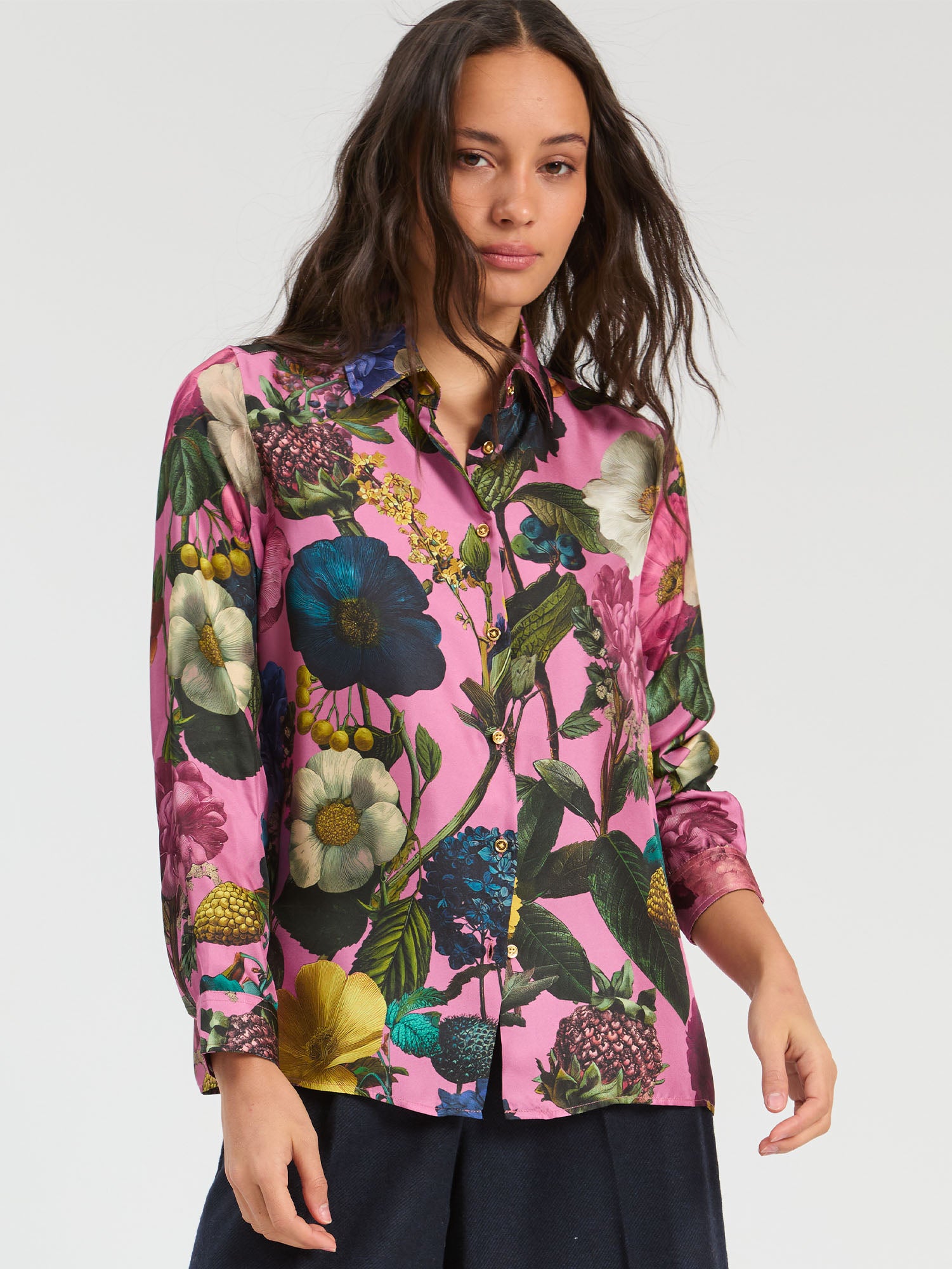 vilagallo pink floral blouse smart casual shirt 34098