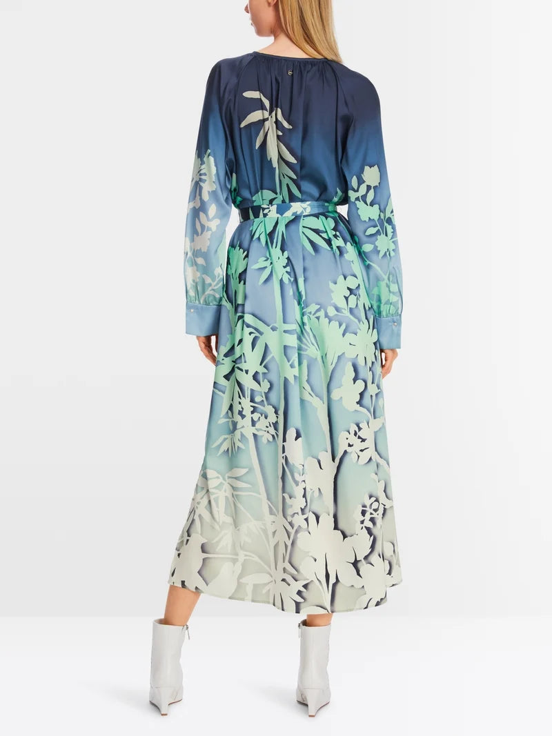 MARCCAIN GREEN LONG PRINT BELTED DRESS XC2107 W23 224