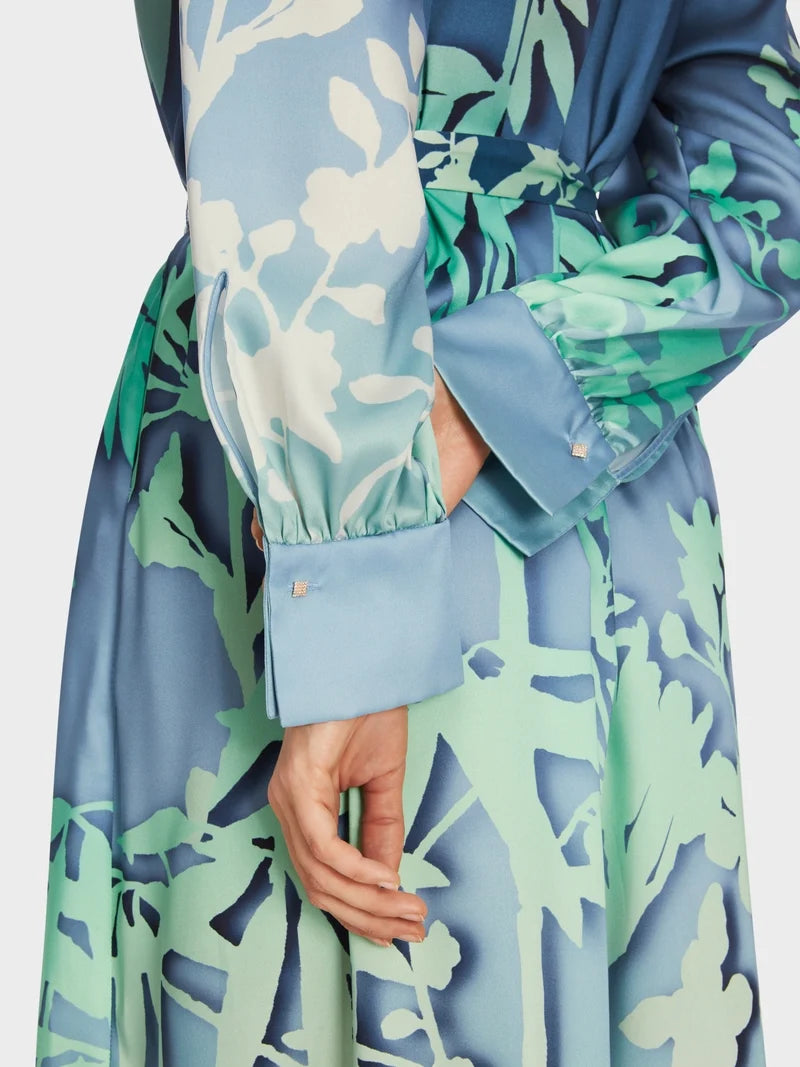 MARCCAIN GREEN LONG PRINT BELTED DRESS XC2107 W23 224