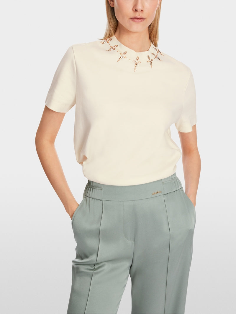 MARCCAIN CREAM JERSEY EMBELLISHED TOP XC 4816 J13 224