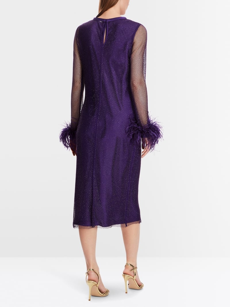 MARCCAIN PURPLE FEATHER TRIM SPARKLE DRESS XG2106 W09 224