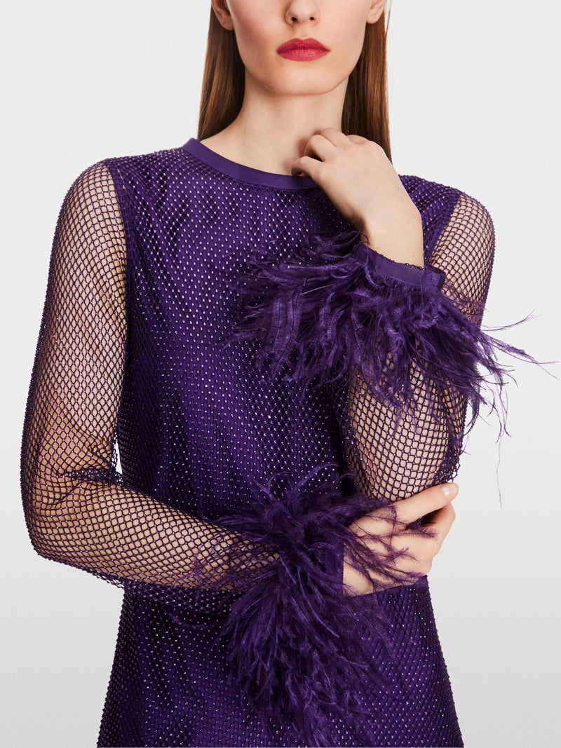 MARCCAIN PURPLE FEATHER TRIM SPARKLE DRESS XG2106 W09 224