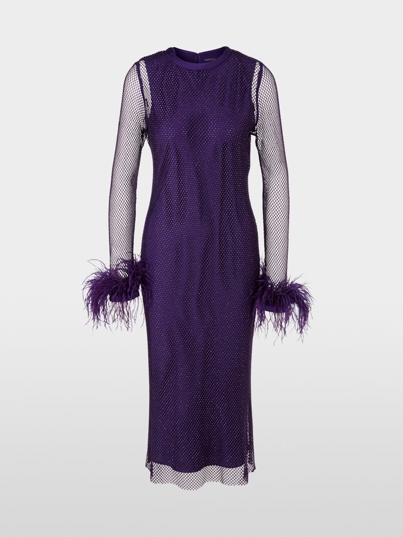 MARCCAIN PURPLE FEATHER TRIM SPARKLE DRESS XG2106 W09 224