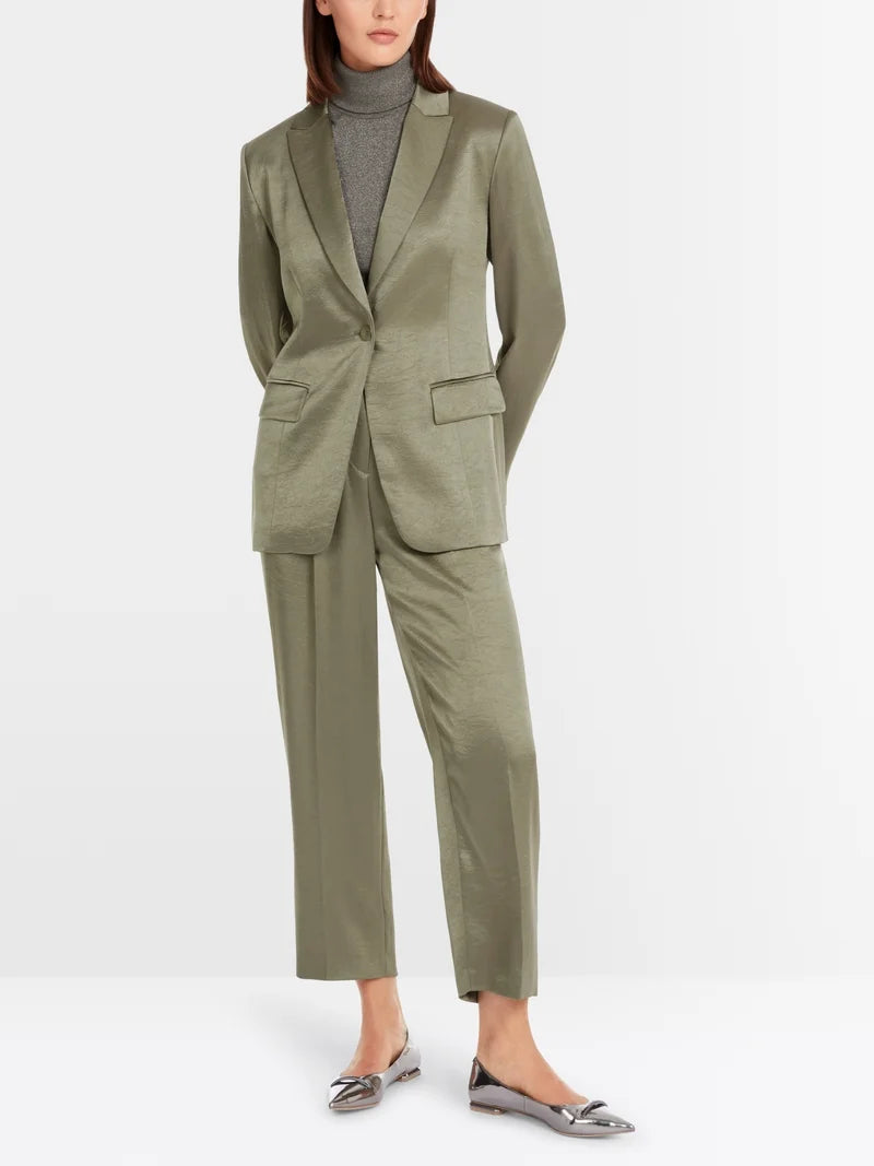 MARCCAIN KHAKI SATIN LONG LINE BLAZER YC3423 W46 125